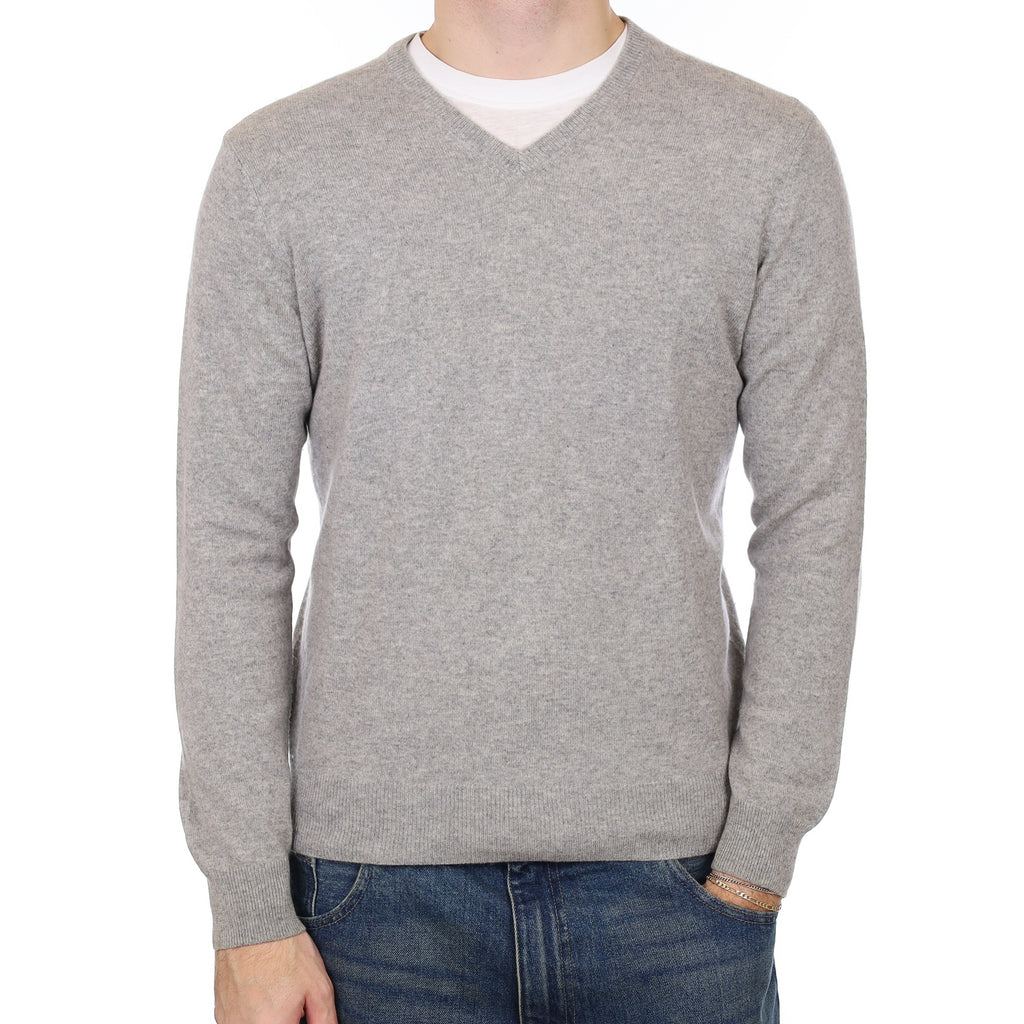 Men’s Smoke Grey Cashmere V Neck Jumper Medium