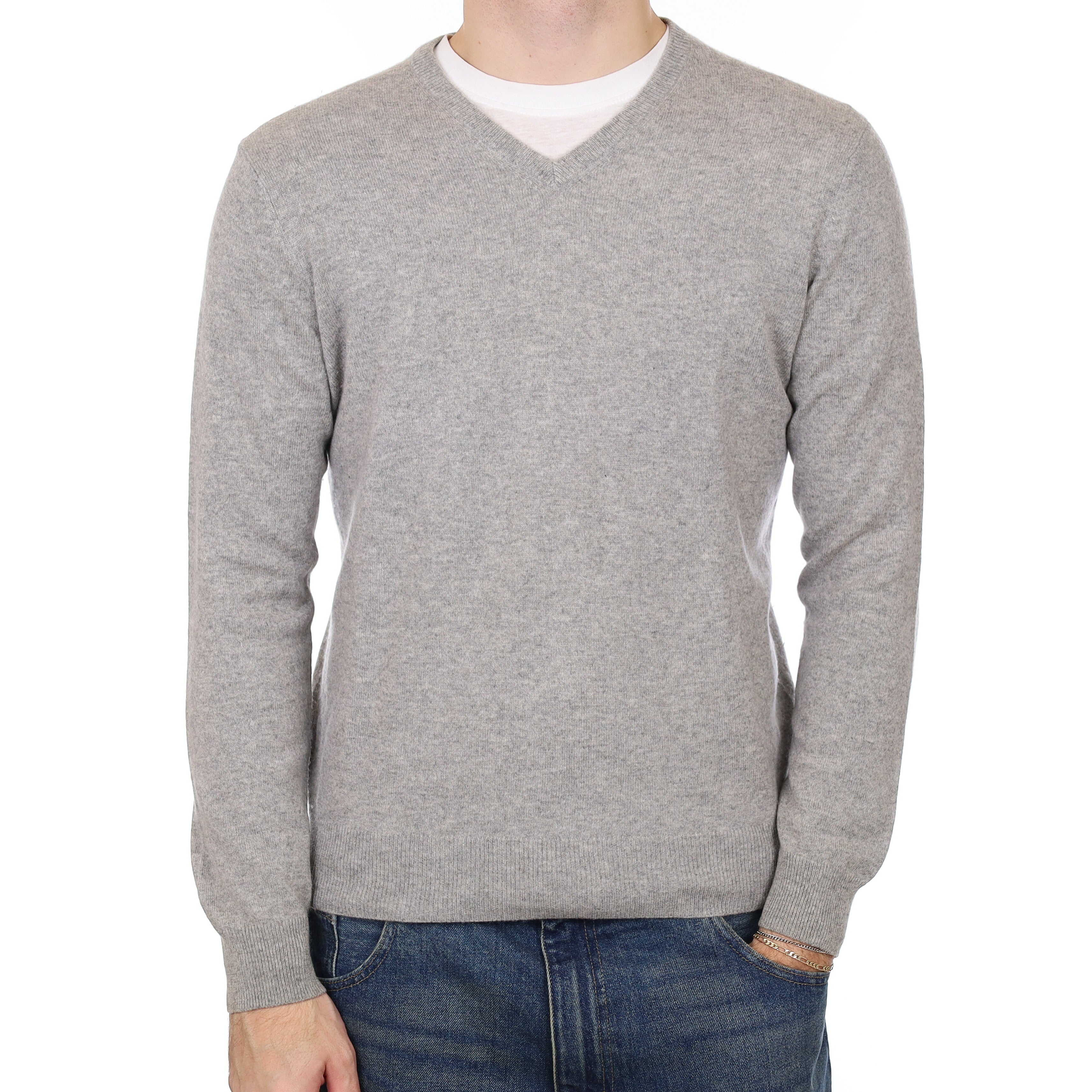 Men’s Smoke Grey Cashmere V Neck Jumper Medium