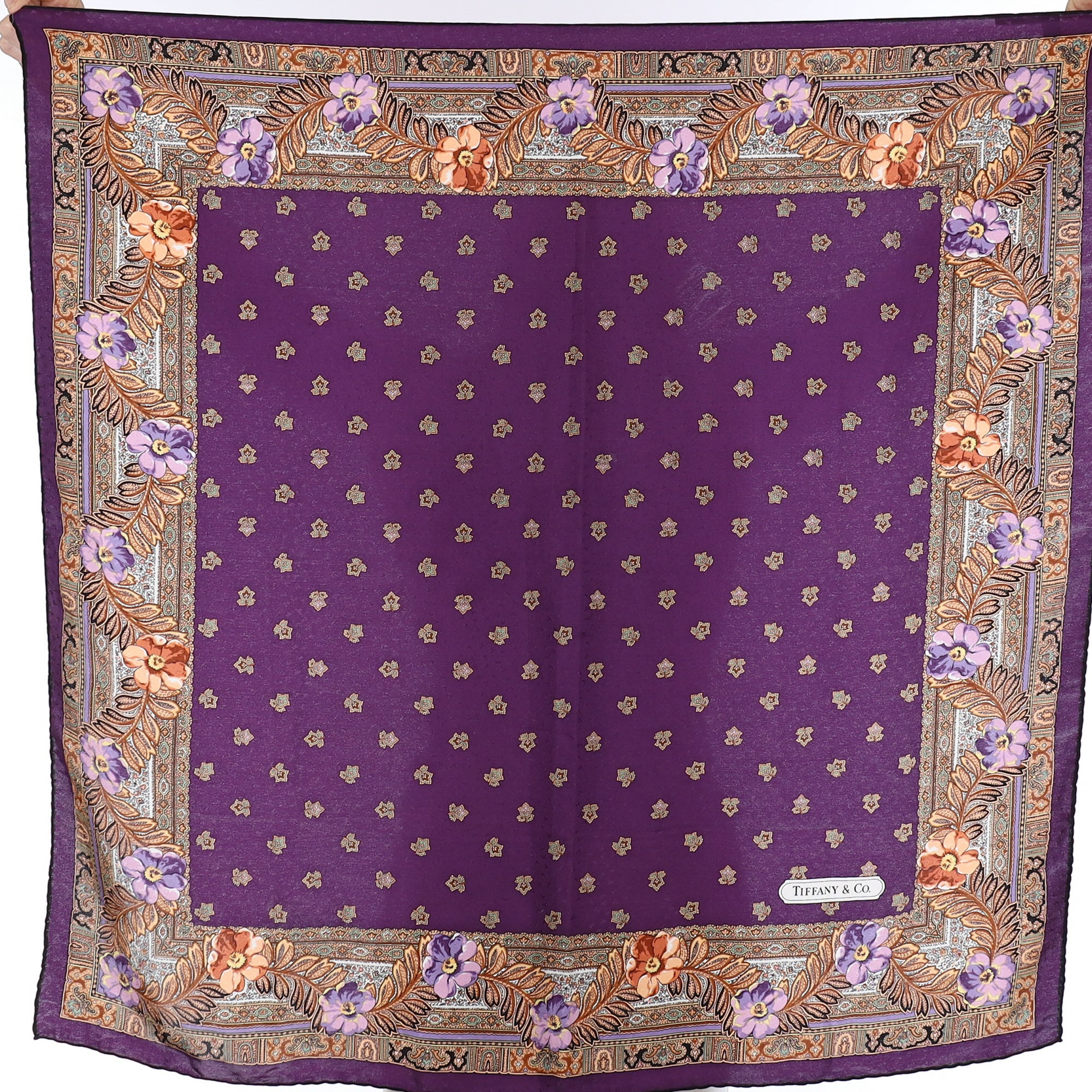 Pristine Tiffany & Co Purple Patterned Vintage Silk Scarf