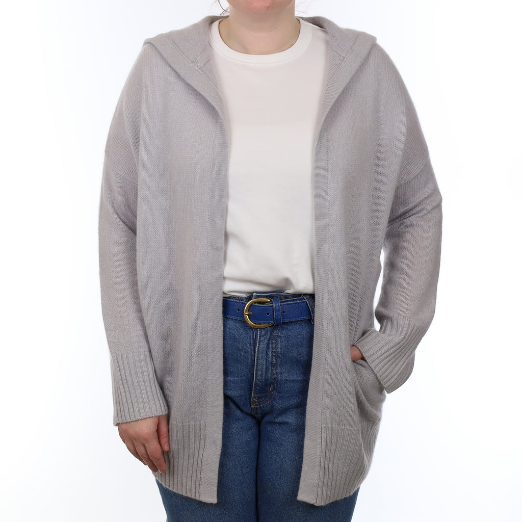 Dove Grey Cashmere Edge to Edge Cardigan with Hood Large