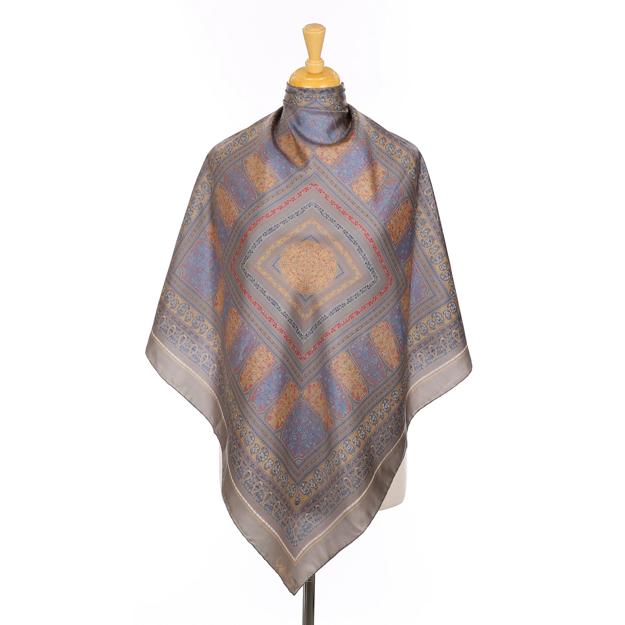 1970’s Ostinelli Paisley Grey Silk Scarf