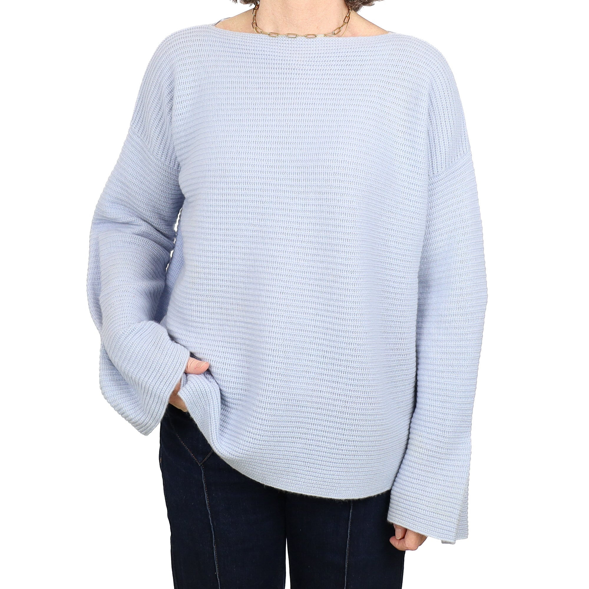 Powder Blue Cashmere Slash Neck Jumper Medium