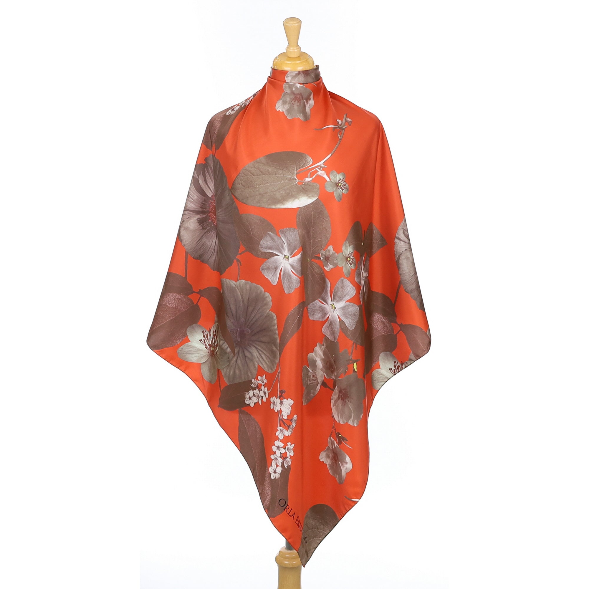 Orla Ermanno Orange Botanical Silk Scarf