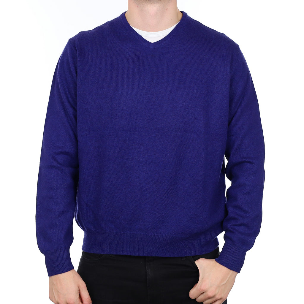Men’s Indigo Blue Cashmere V Neck Jumper XXL