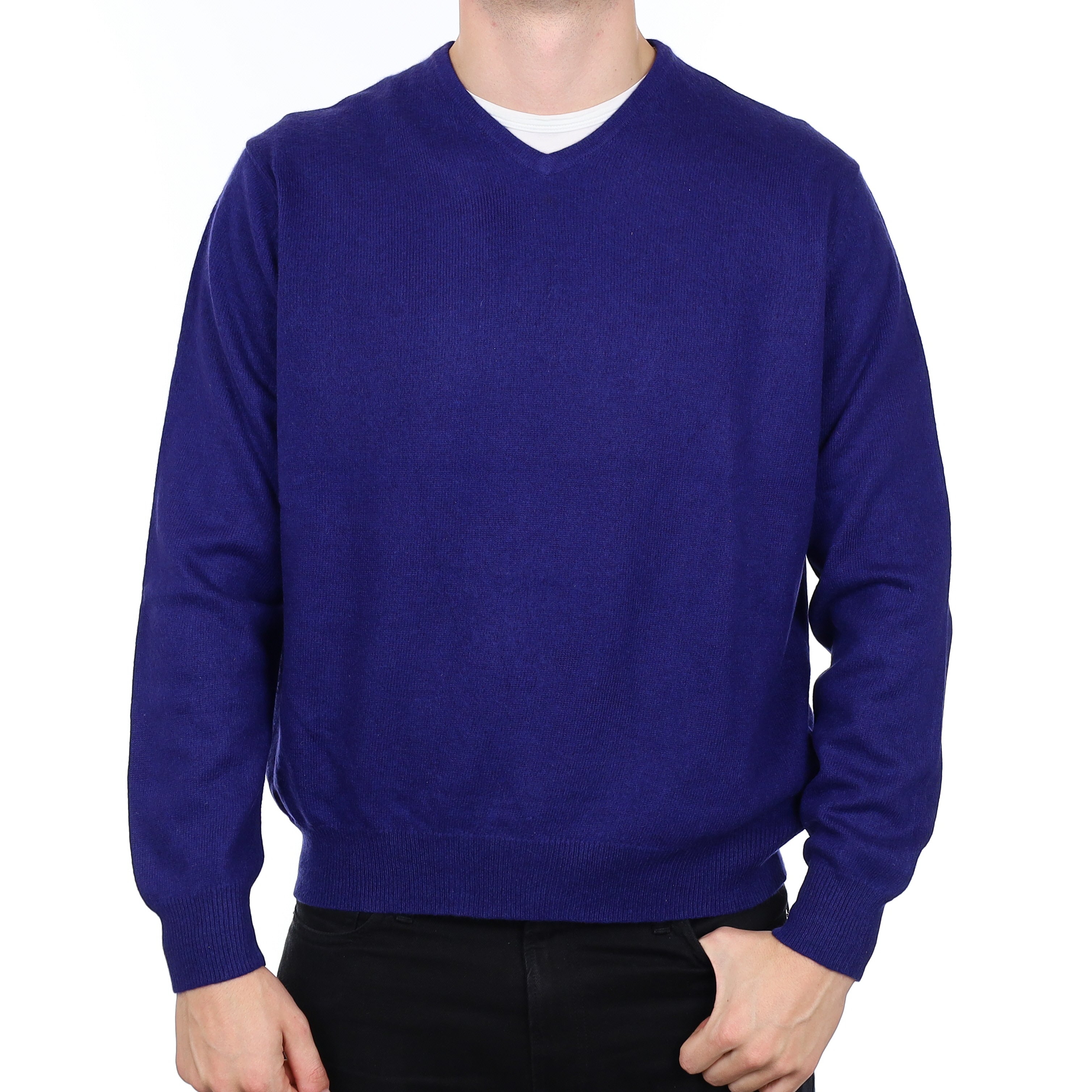 Men’s Indigo Blue Cashmere V Neck Jumper XXL