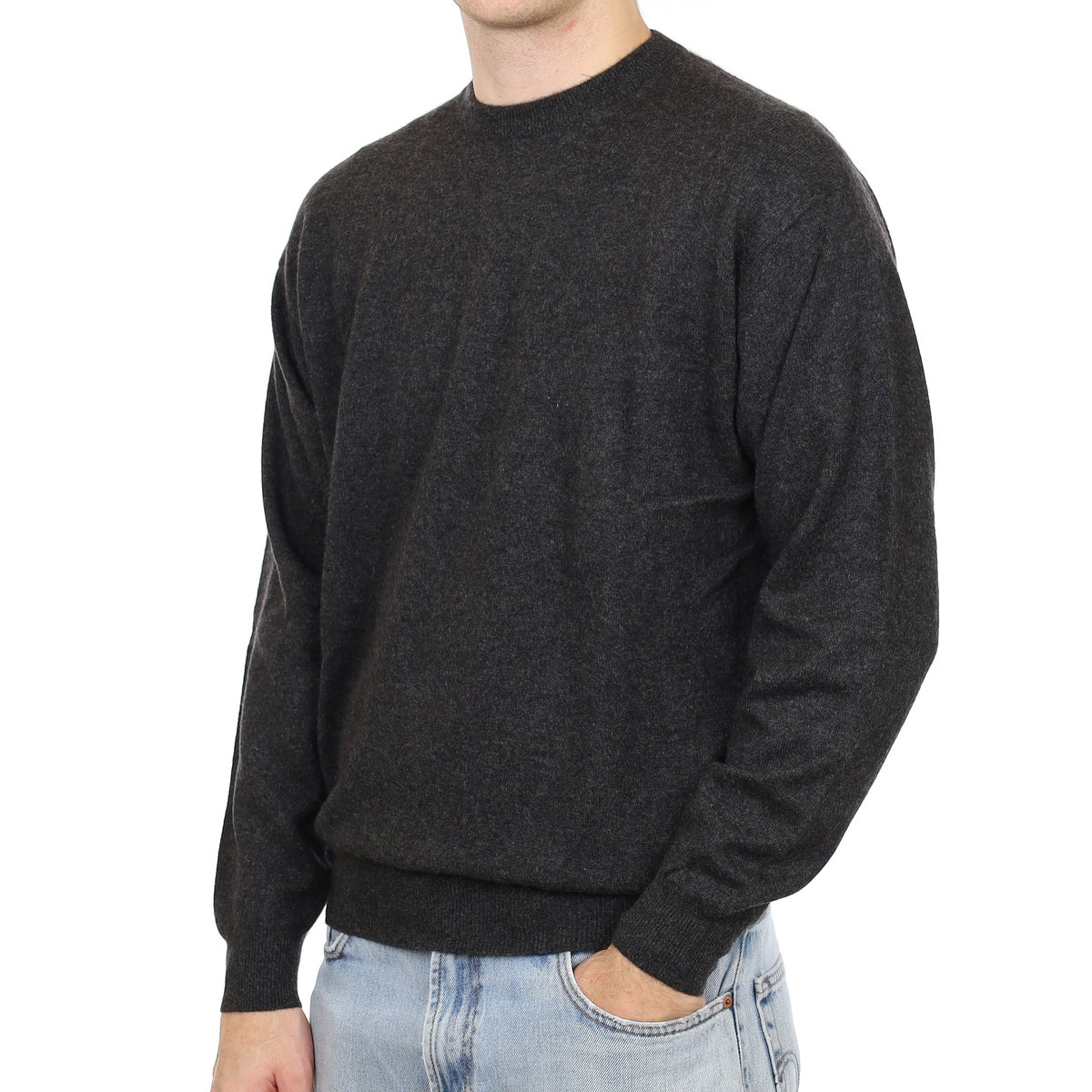 Men's Charcoal Grey Cashmere Crew Neck Jumper Large