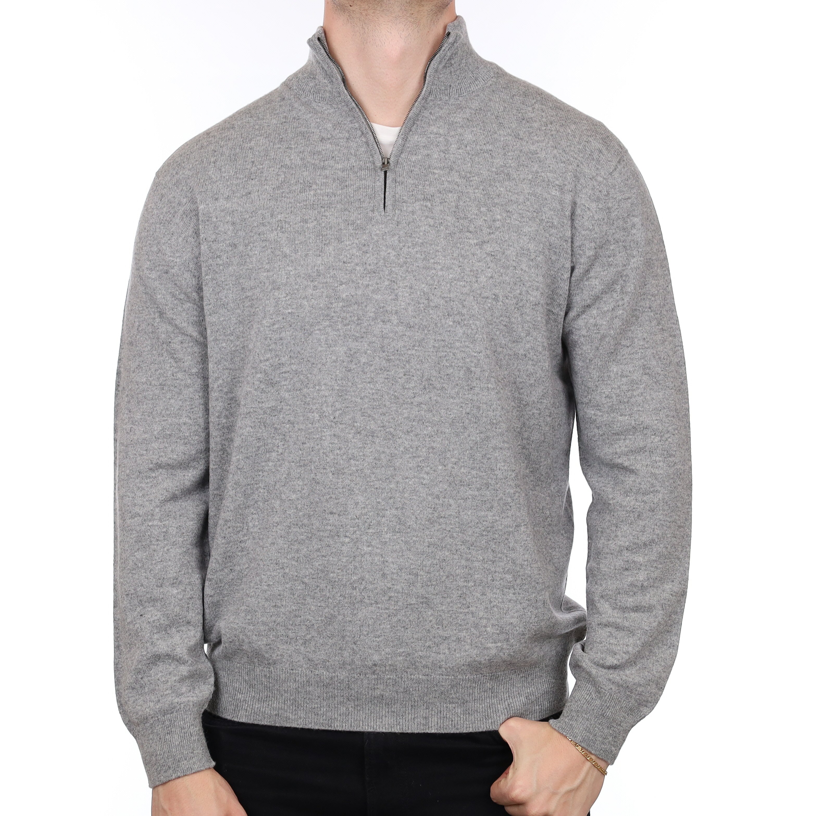 Men’s Brand New Scottish Smoke Grey Cashmere 1/4 Zip Jumper XL