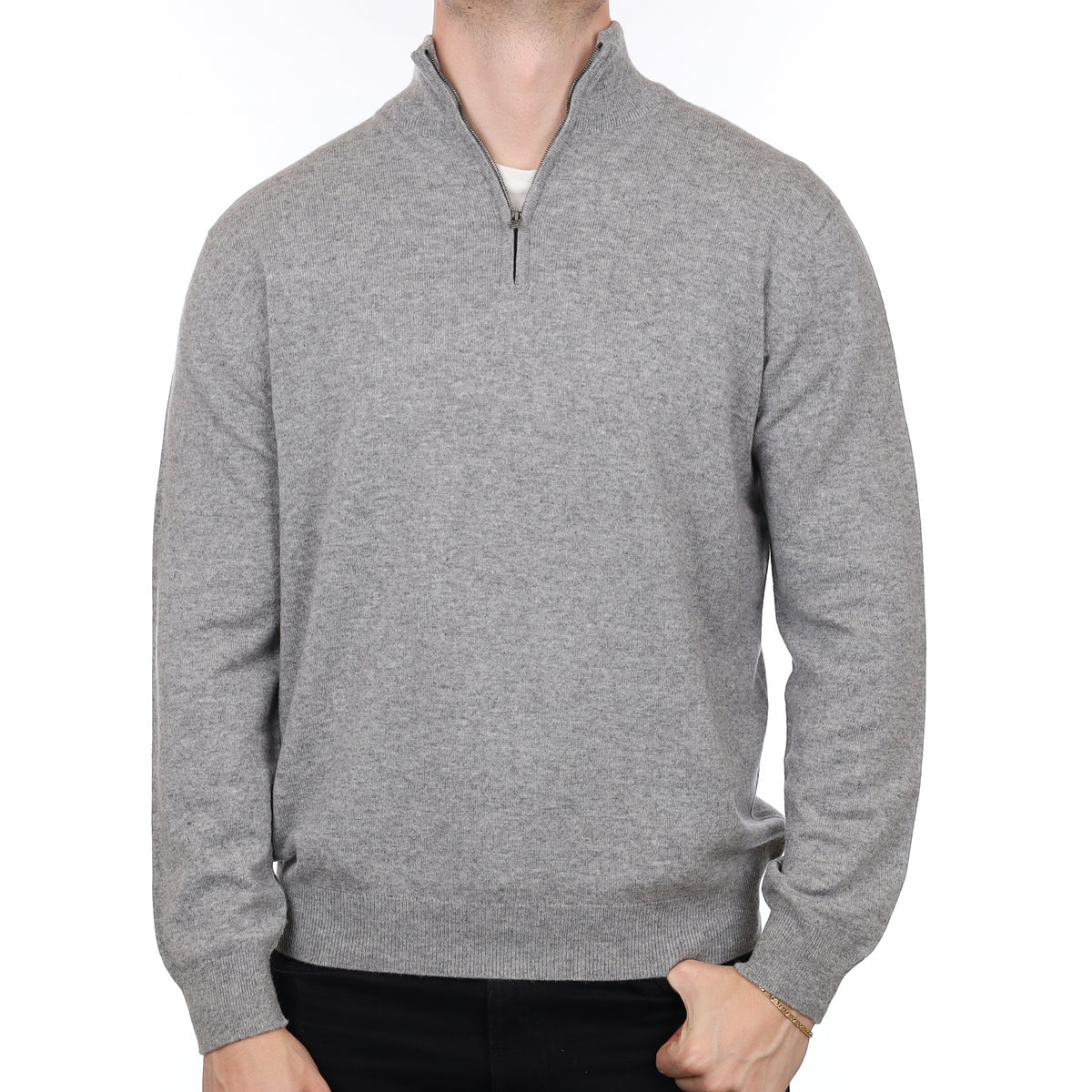 Men’s Brand New Scottish Smoke Grey Cashmere 1/4 Zip Jumper XL