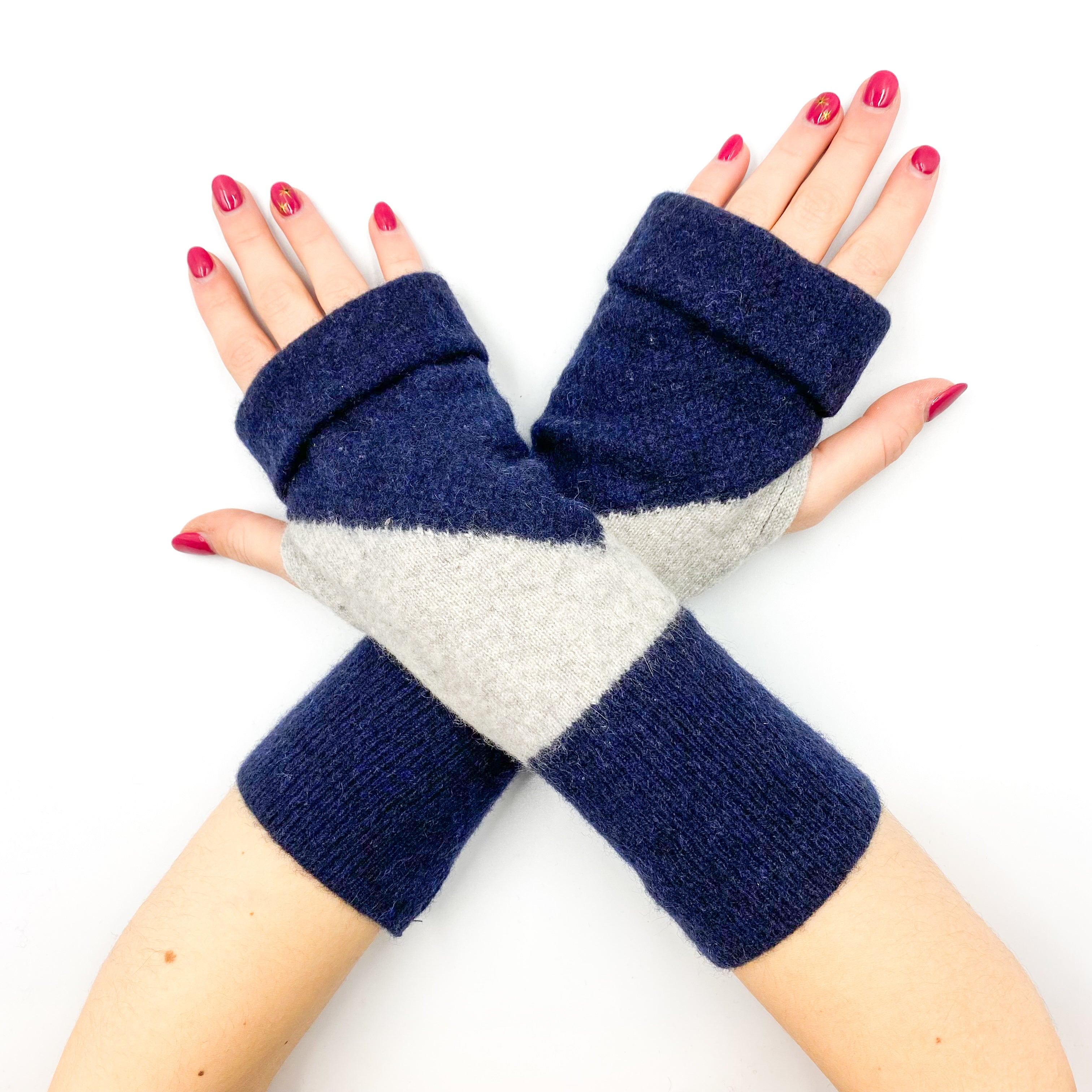 Navy and Smoke Grey Fingerless Gloves
