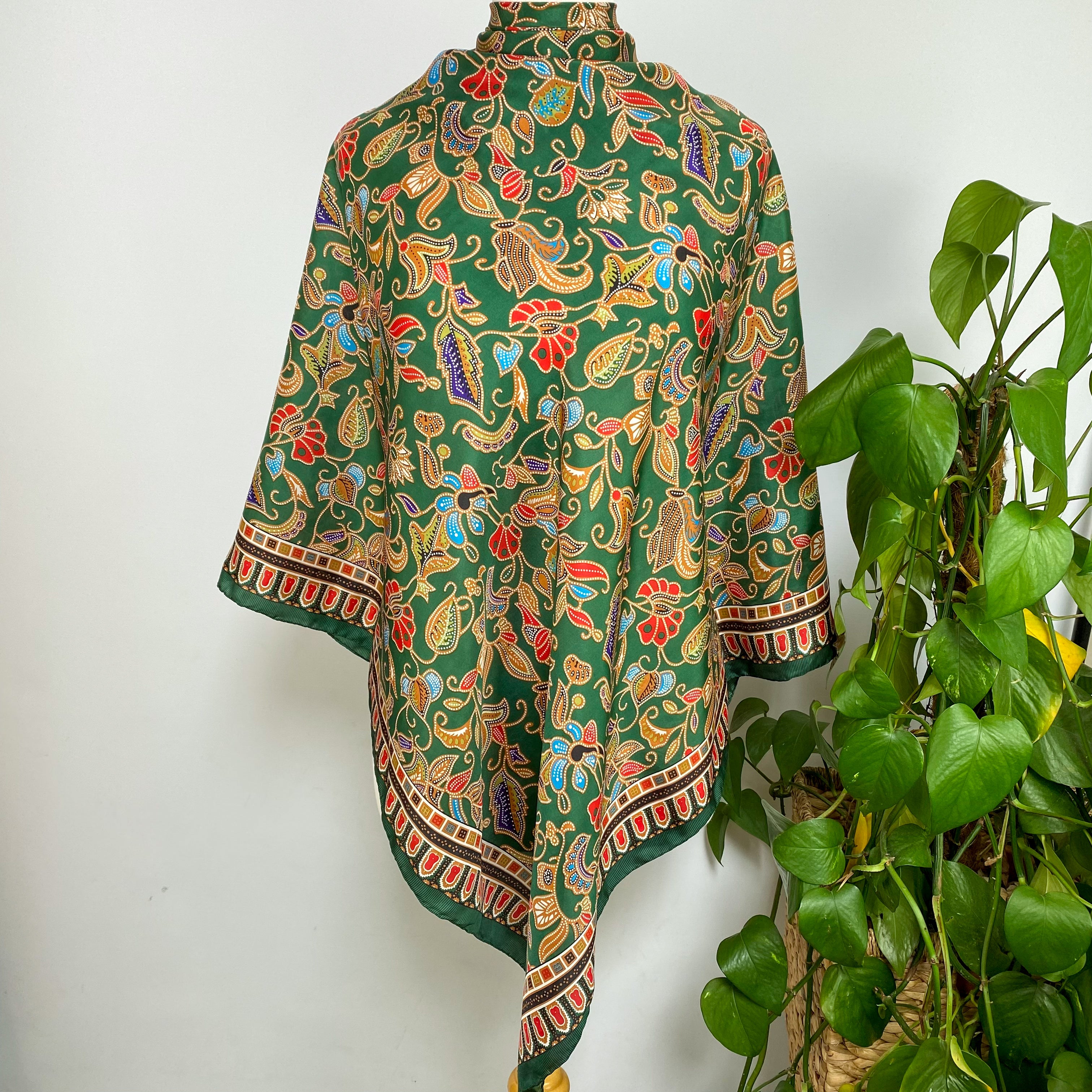 Vintage Green Paisley Silk Scarf