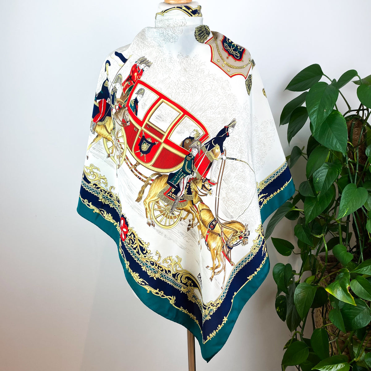 Large Italian Equestrian Vintage Silk Scarf