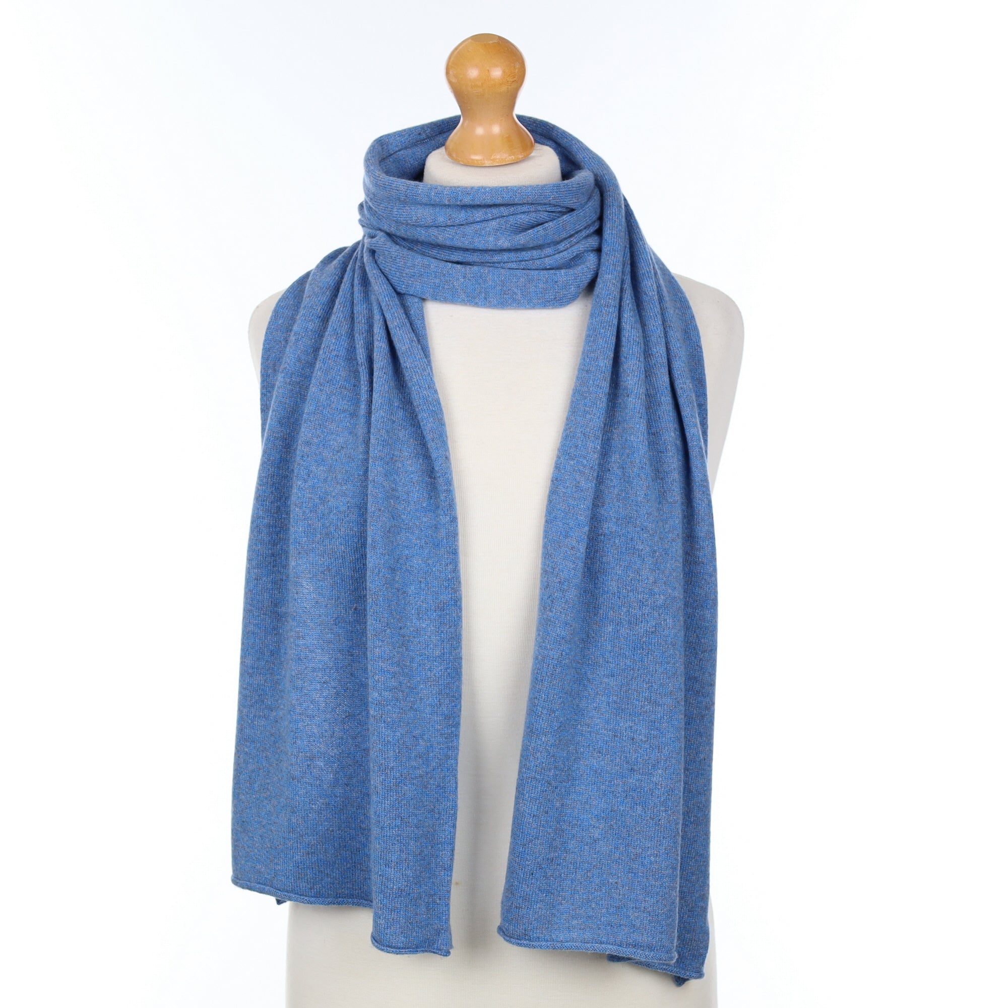 Brand New Scottish Blue Grey Marl Cashmere Knitted Scarf