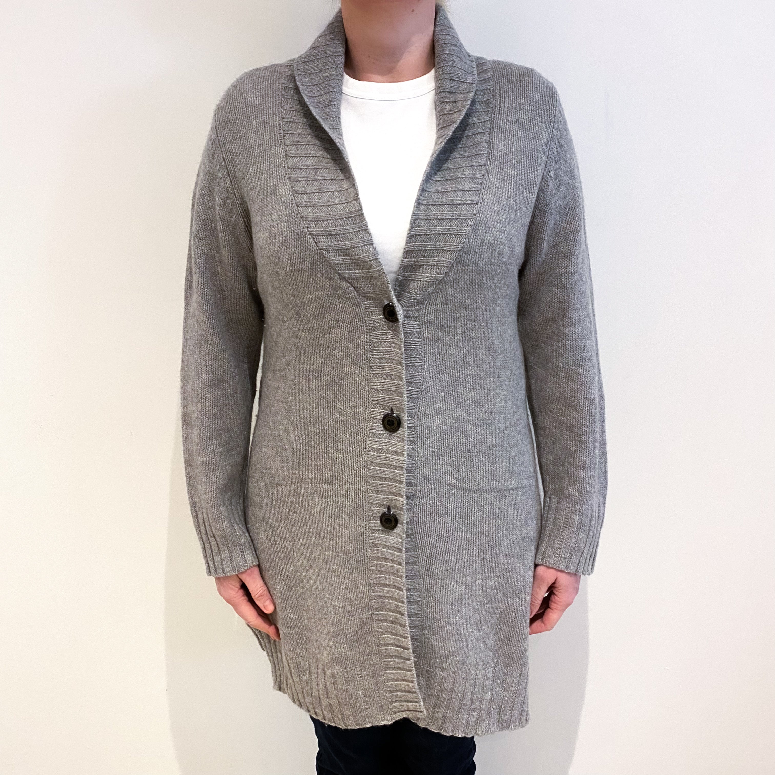 Smoke Grey Cashmere Shawl Cardigan Large