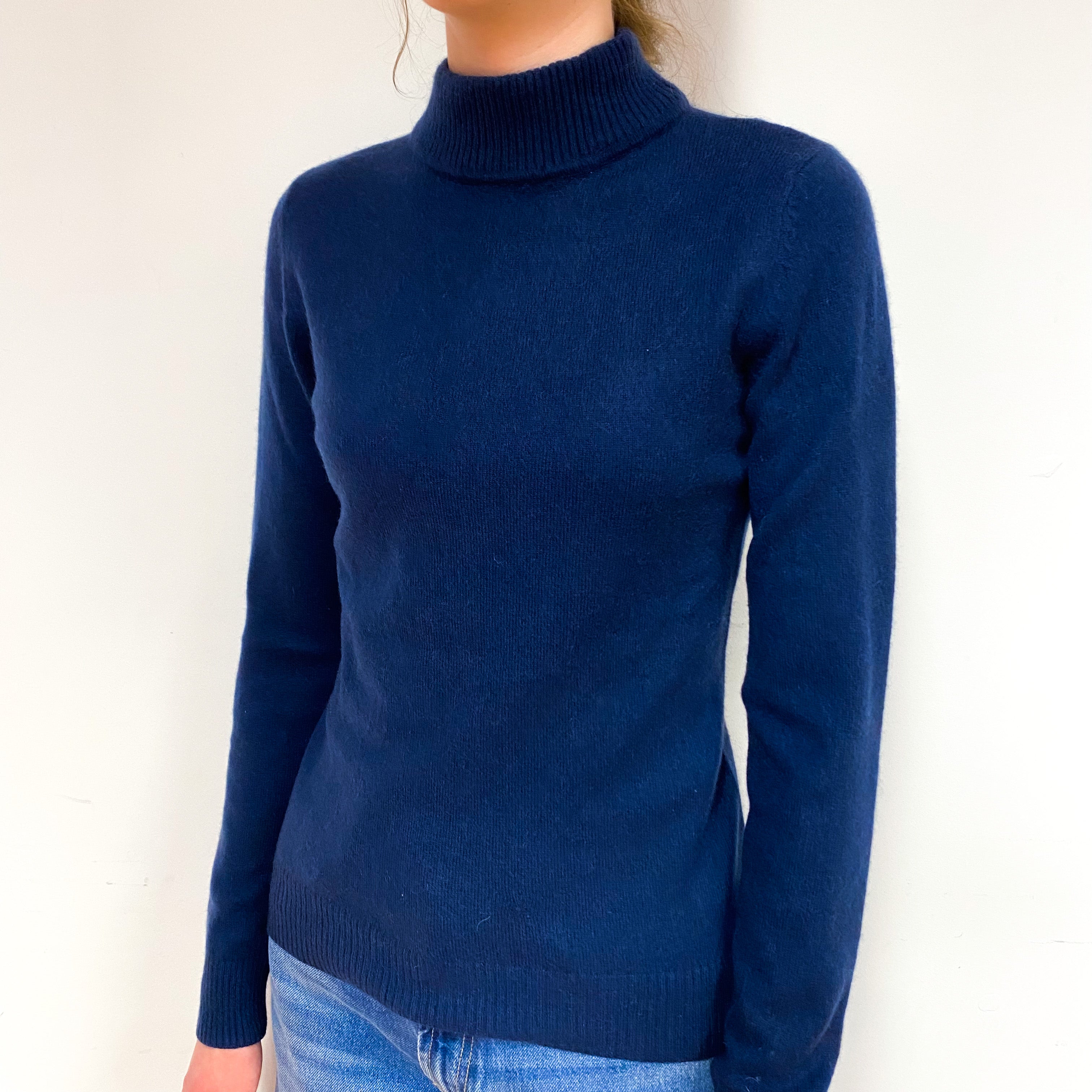 Dark Navy Blue Cashmere Turtle Neck Jumper Extra Small