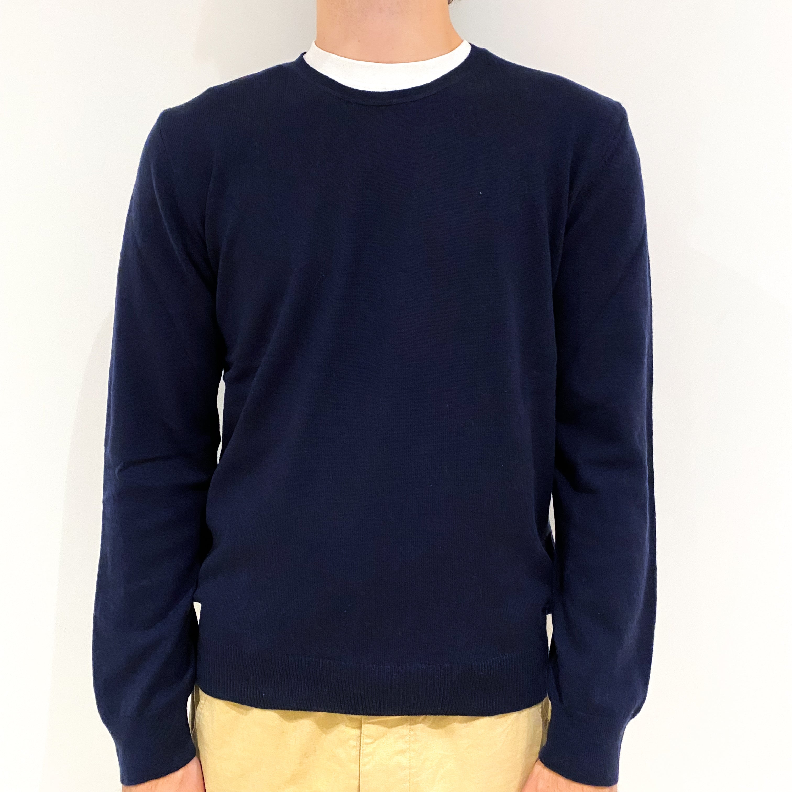 Men's Navy Blue Cashmere Crew Neck Jumper Large