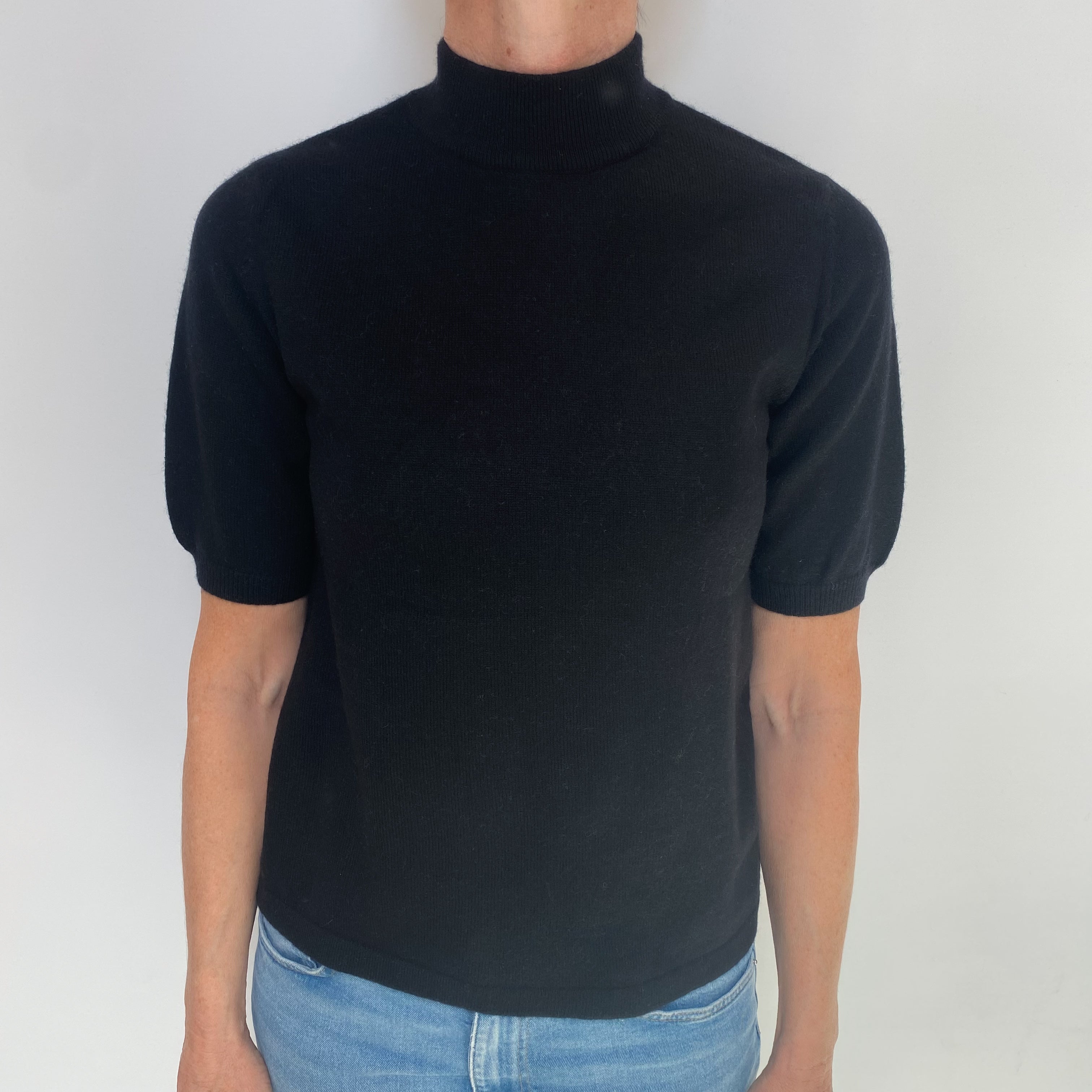 Black Cashmere Short Sleeve Turtle Neck Jumper Small