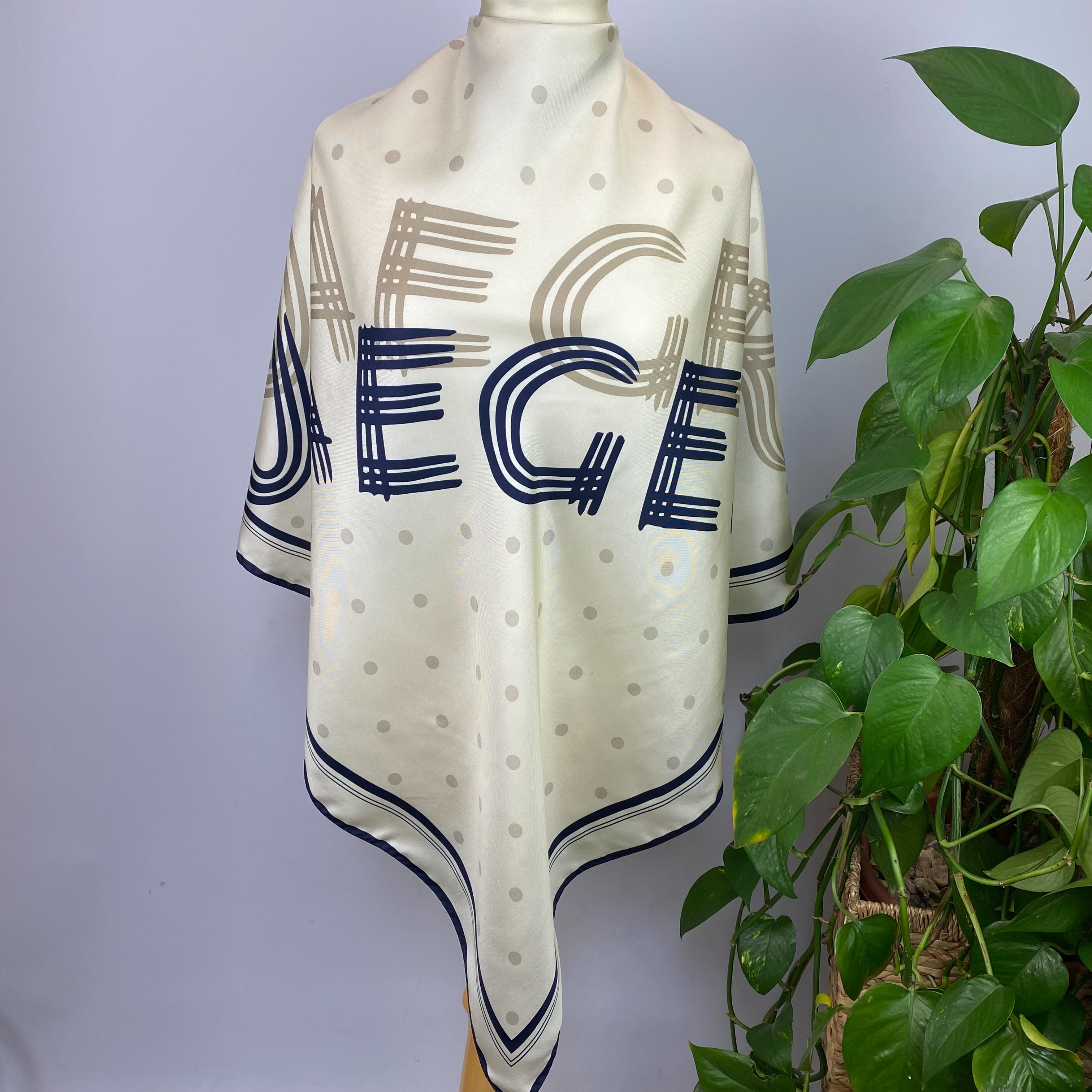 Large Jaeger Navy and Cream Silk Scarf