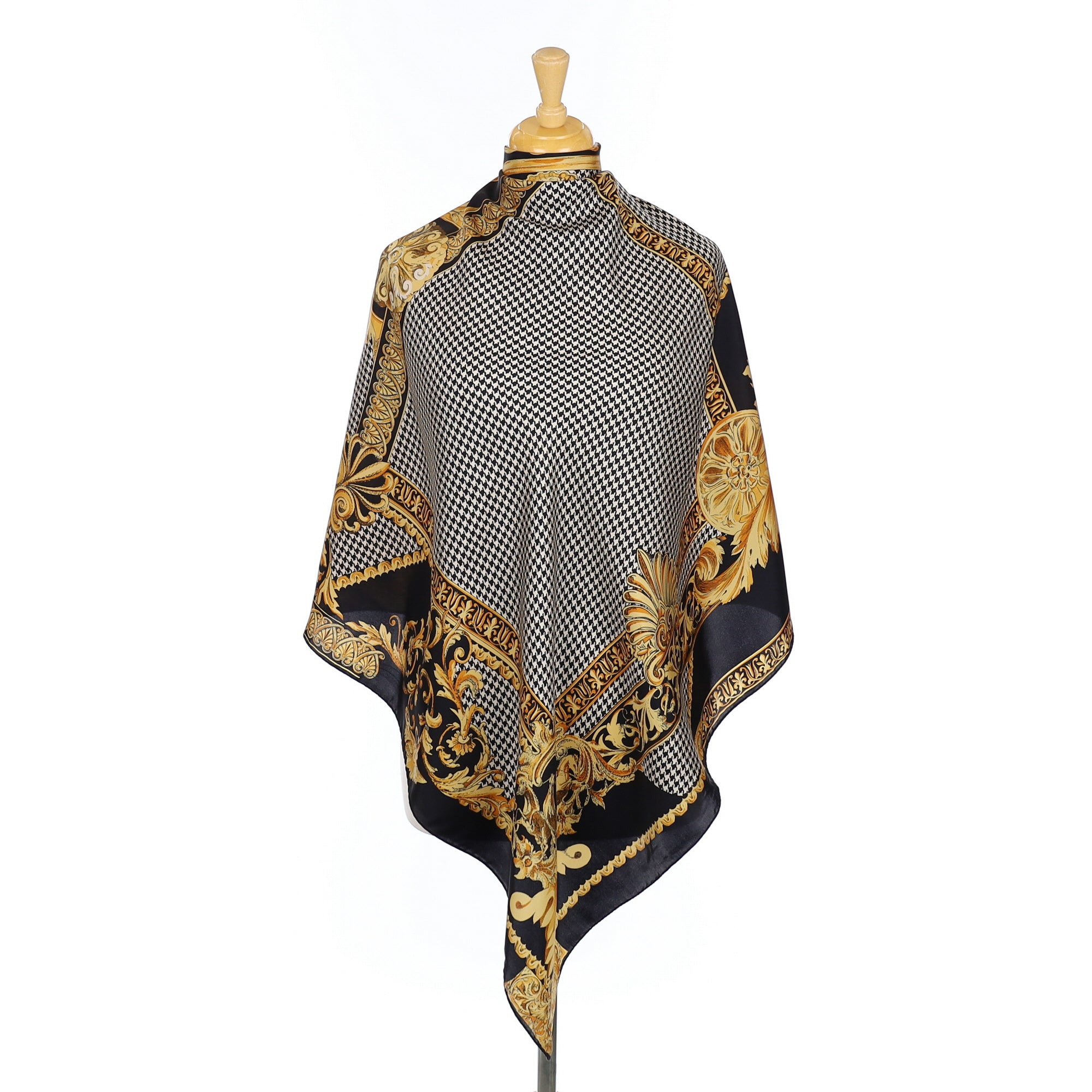 Jaeger Classic Black, White & Gold Silk Scarf