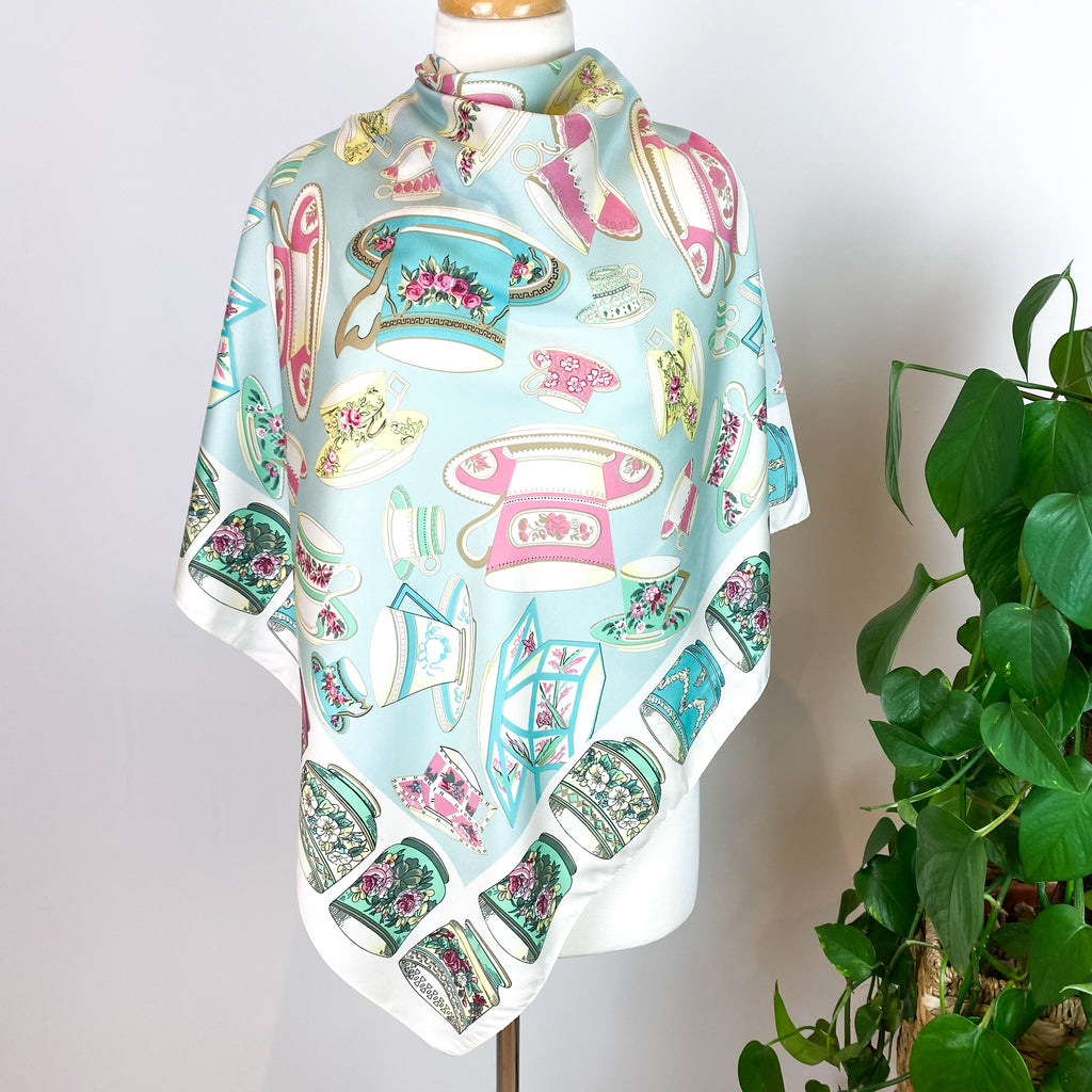 Teacup Design Vintage Silk Scarf
