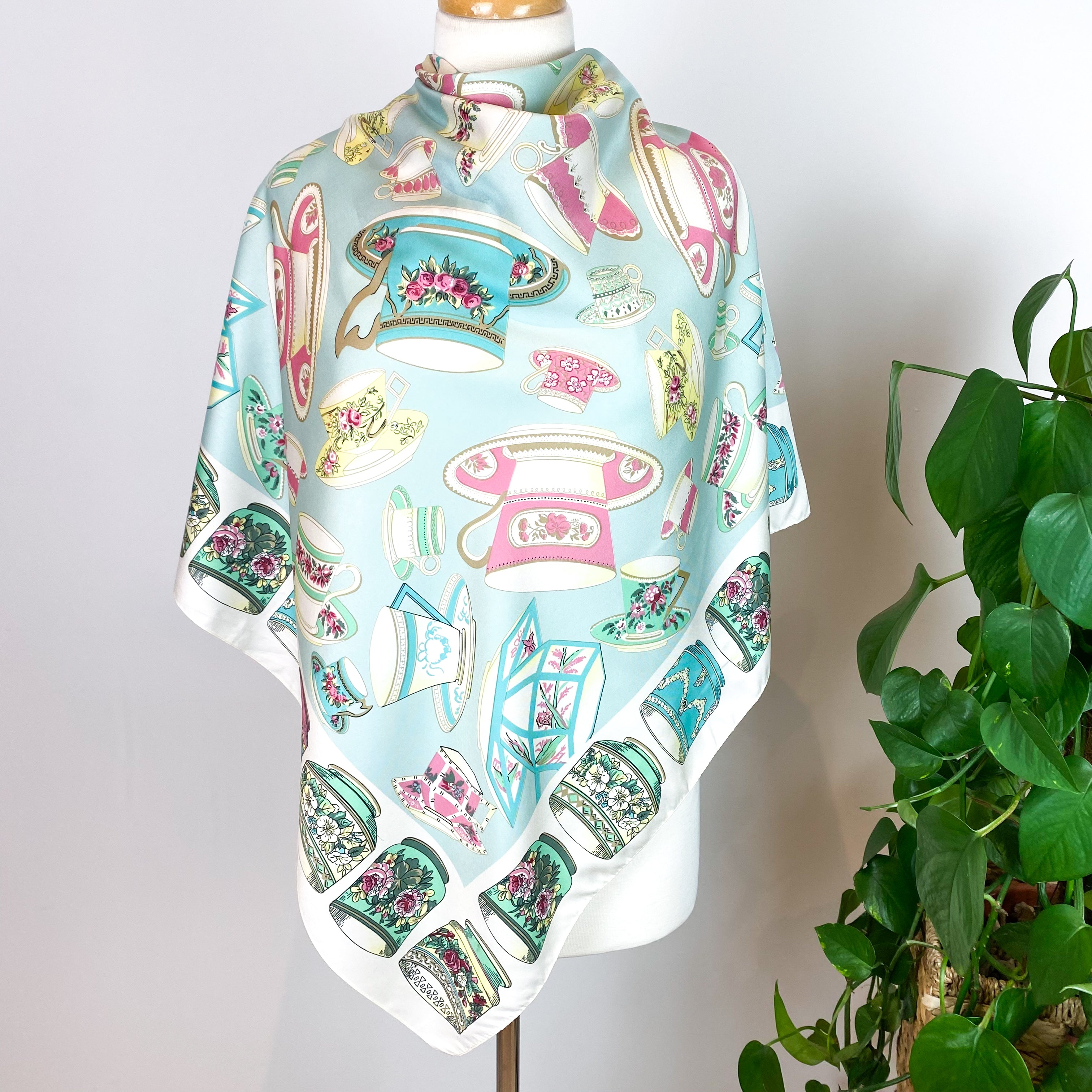 Teacup Design Vintage Silk Scarf