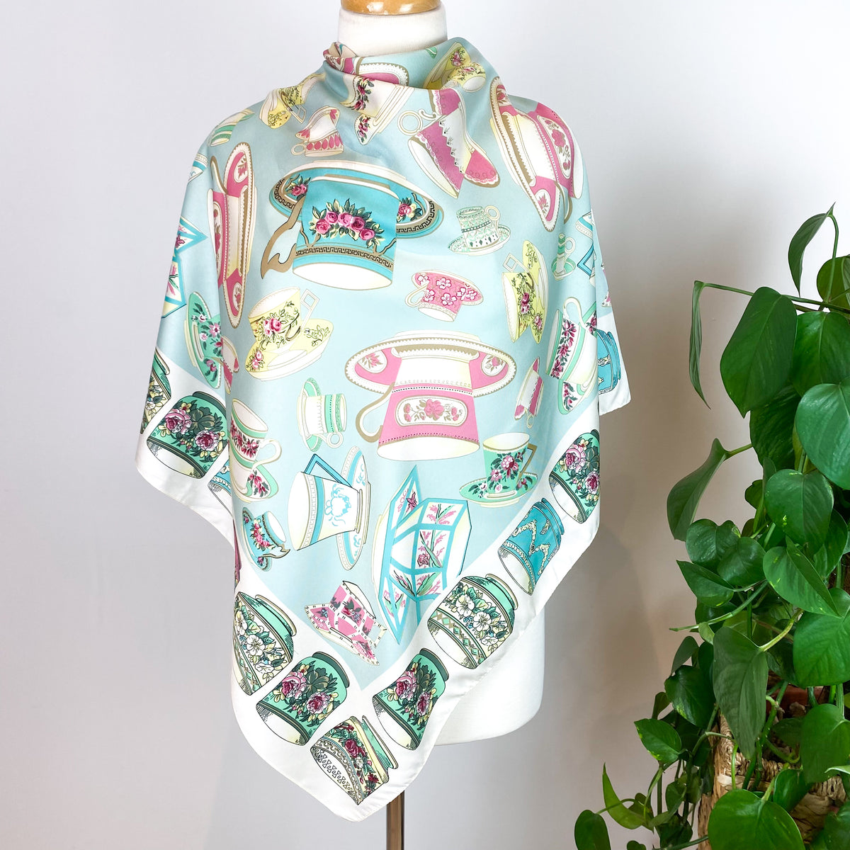 Teacup Design Vintage Silk Scarf