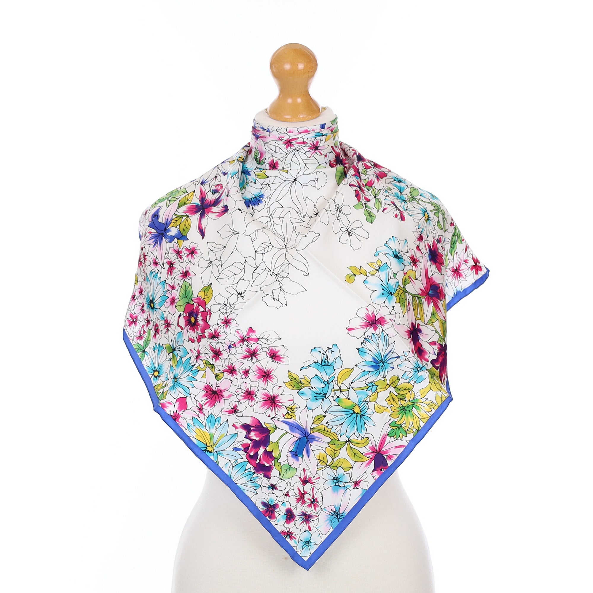 Blue Floral Silk Scarf