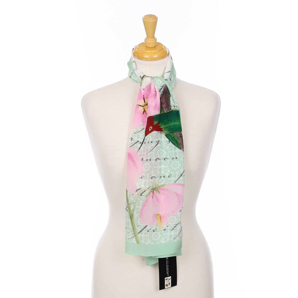 Brand New Green and Pink Long Silk Scarf