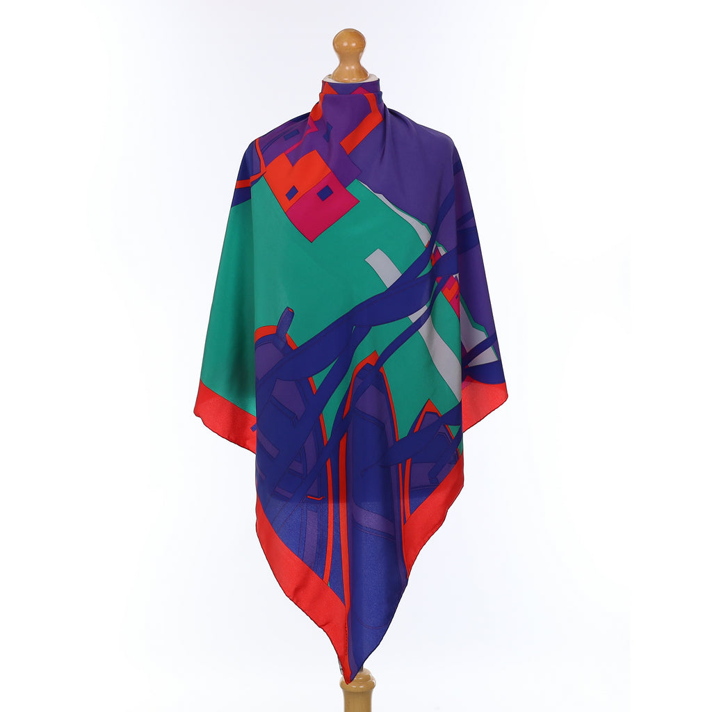 Brand New Mantero Abstract Boat Scene Silk Scarf