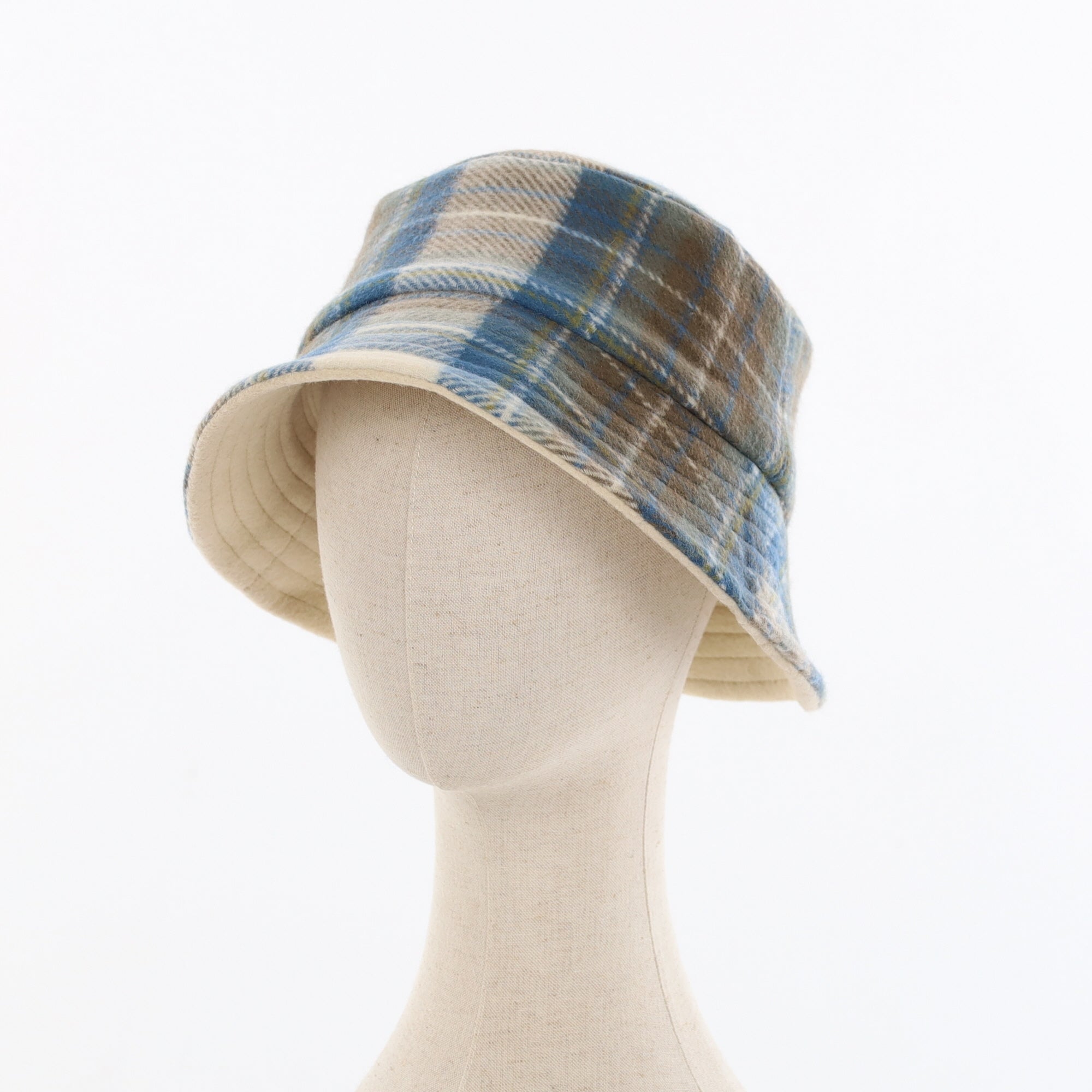 Unisex Blue Checked Reversible Cashmere Bucket Hat Men’s - M Women’s - L