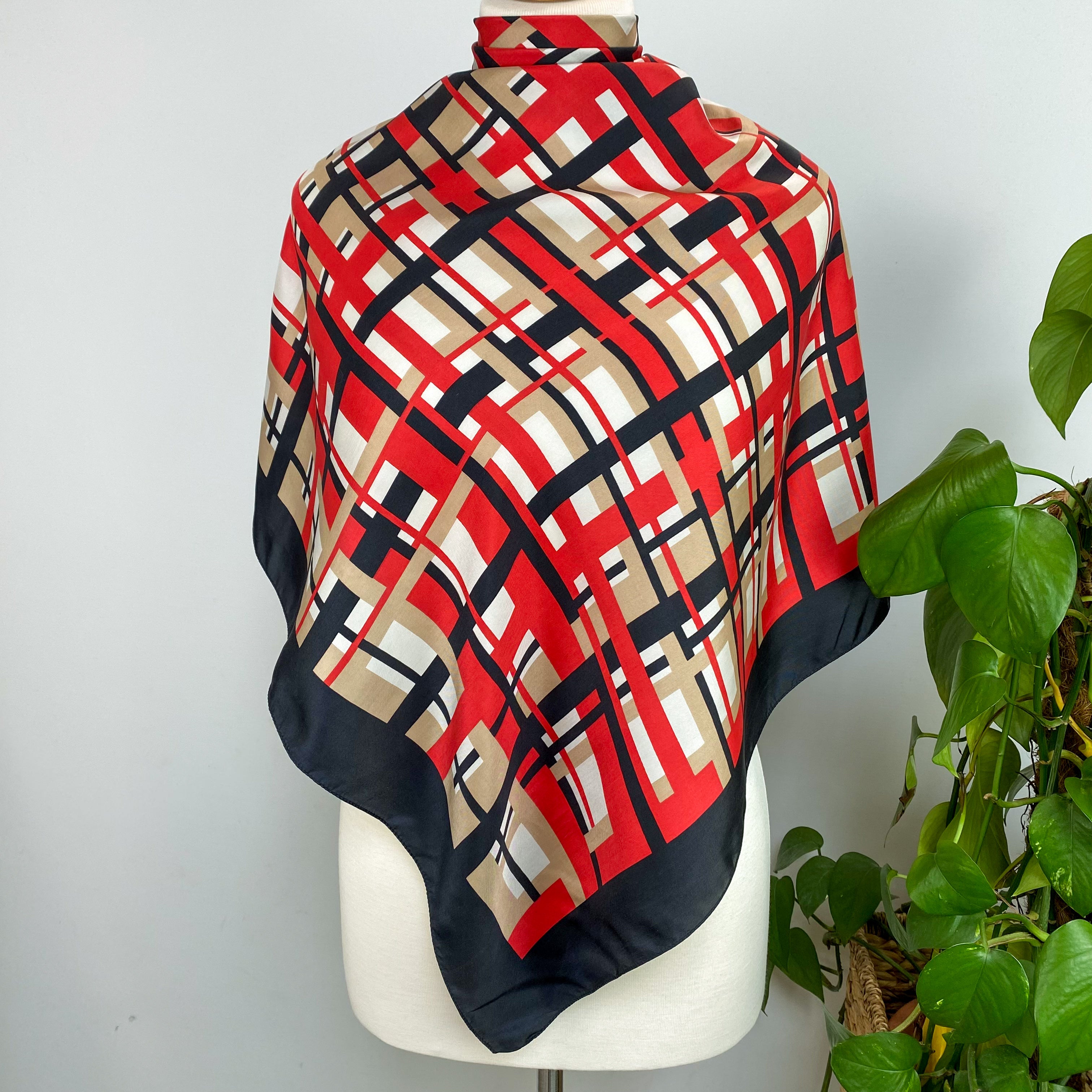 1970s Checked Vintage Silk Scarf