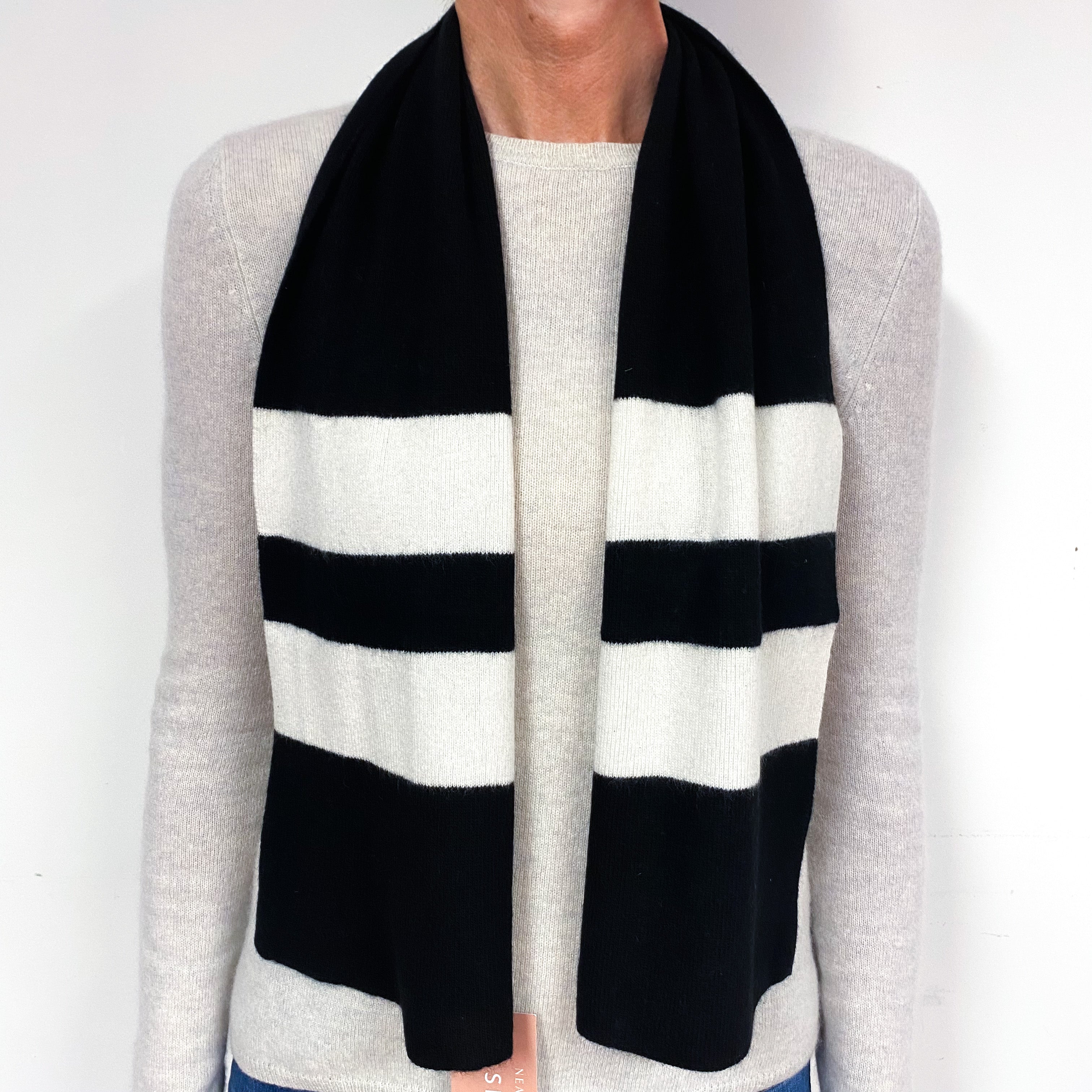Black and White Striped Woven Scarf