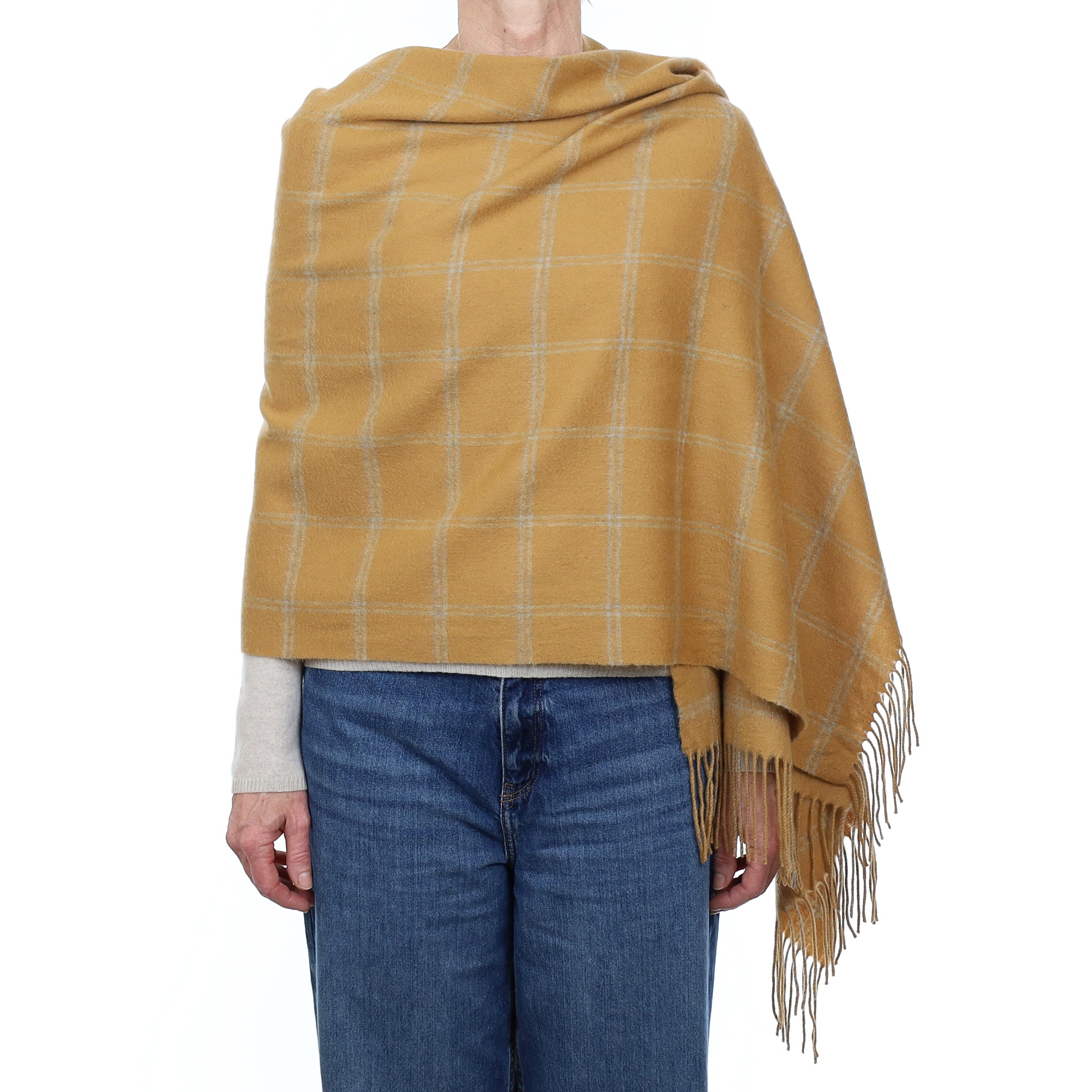 Butterscotch Checked Cashmere Woven Wrap