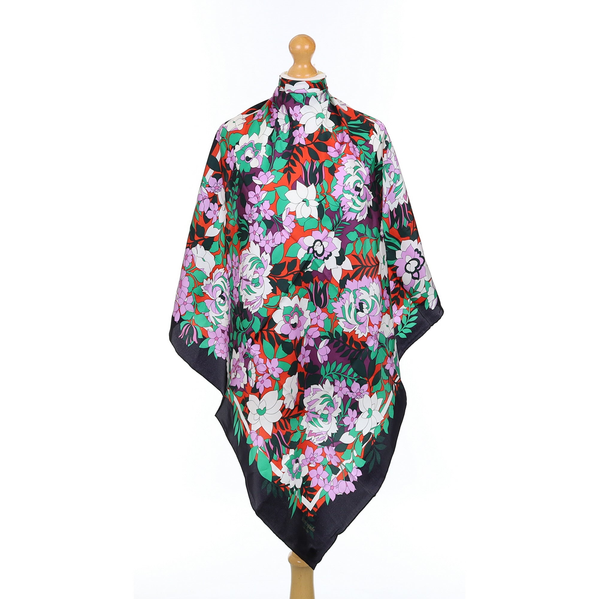Brand New Kate Spade Black Floral Silk Scarf