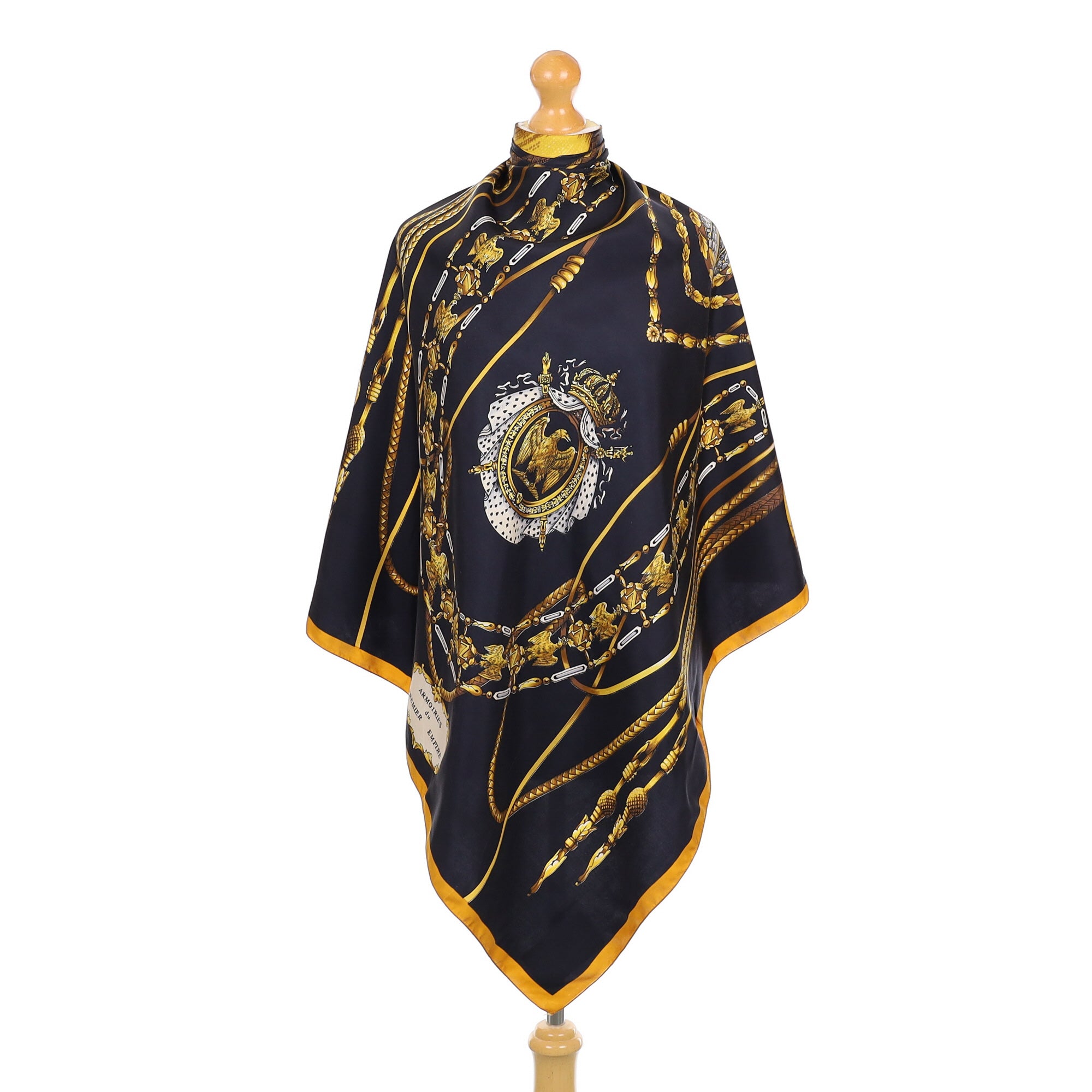 Black & Gold Equestrian Vintage Silk Scarf