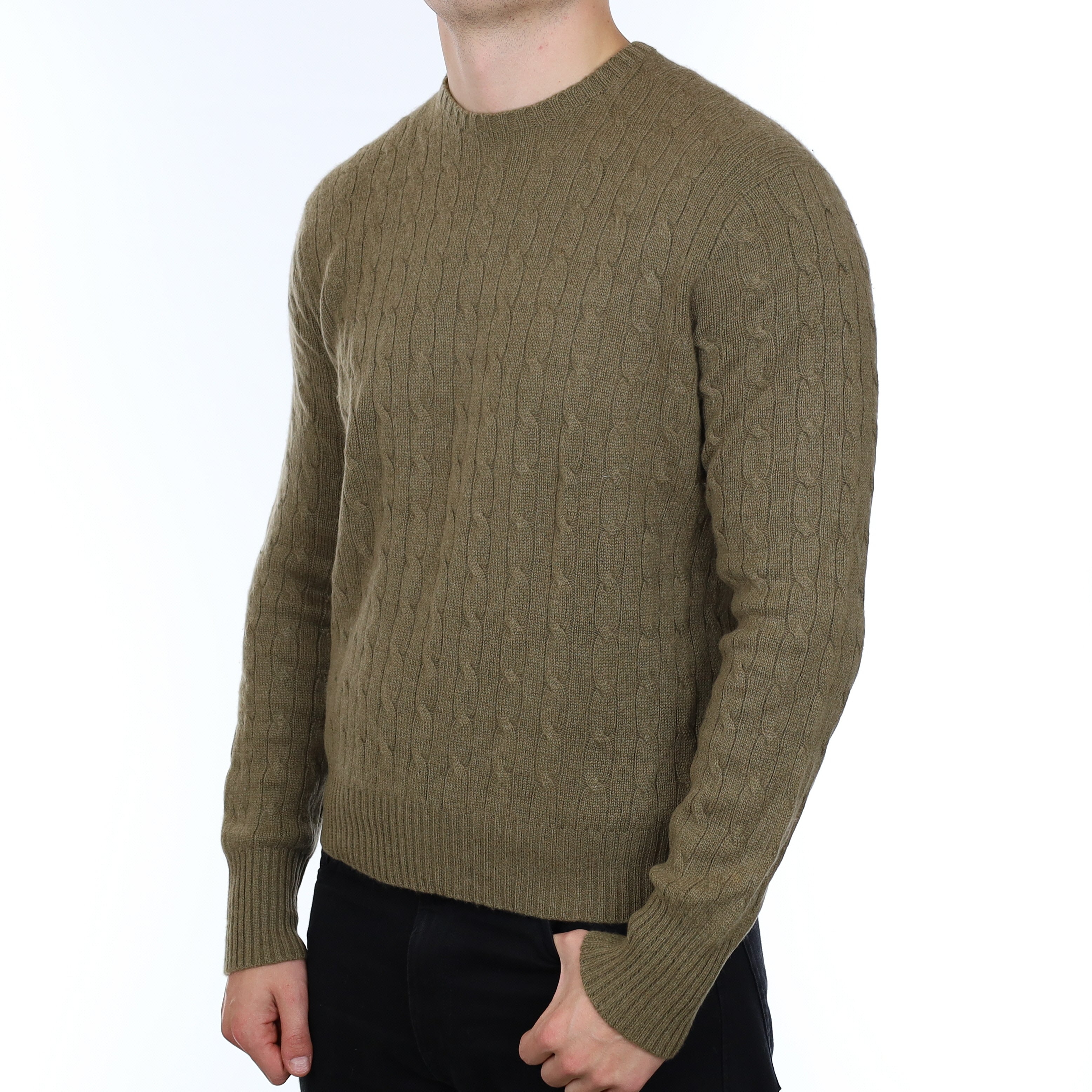 Men’s Ralph Lauren Khaki Cable Crew Neck Jumper XL