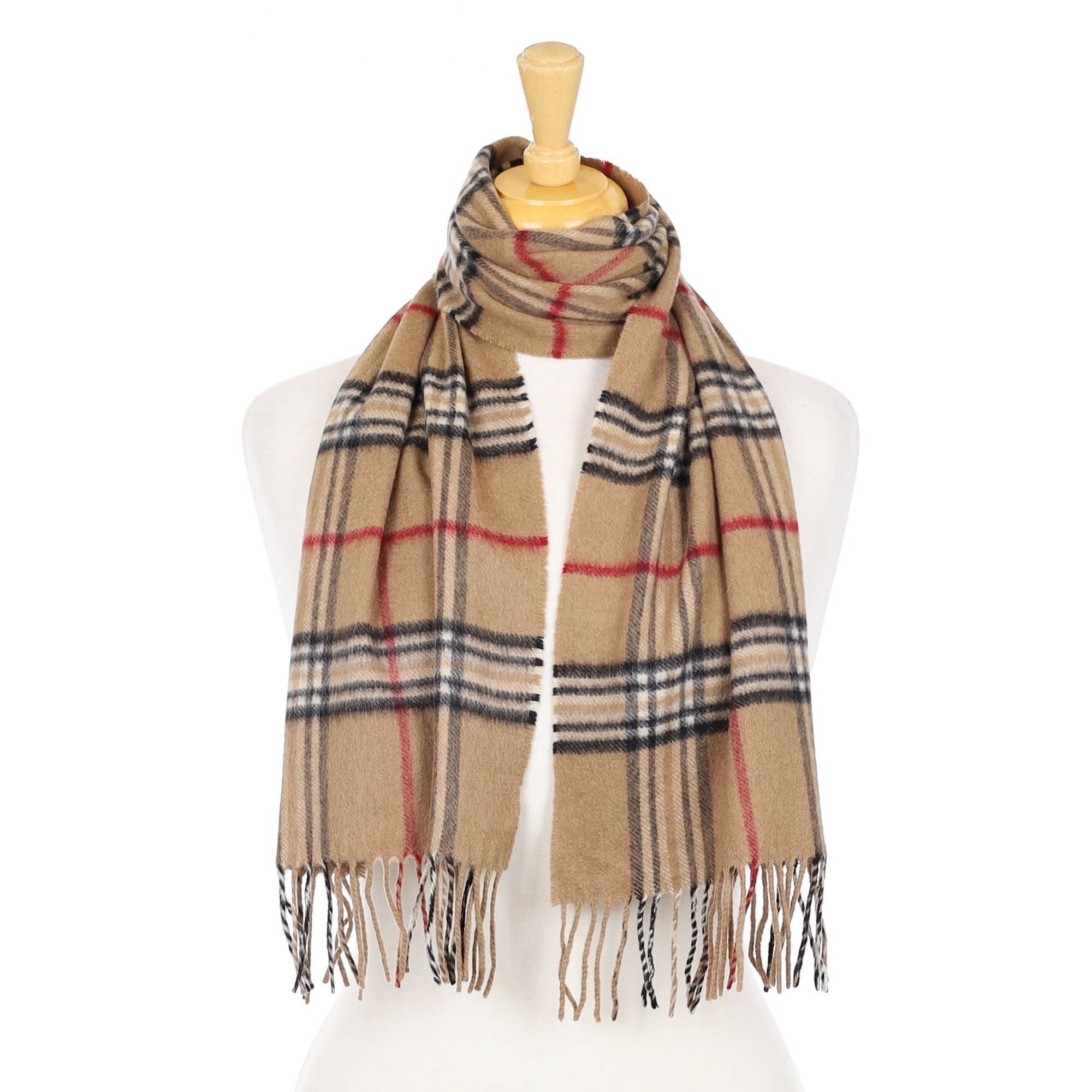 Camel Checked Woven Cashmere Scarf