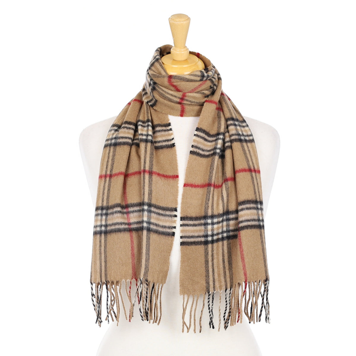 Camel Checked Woven Cashmere Scarf