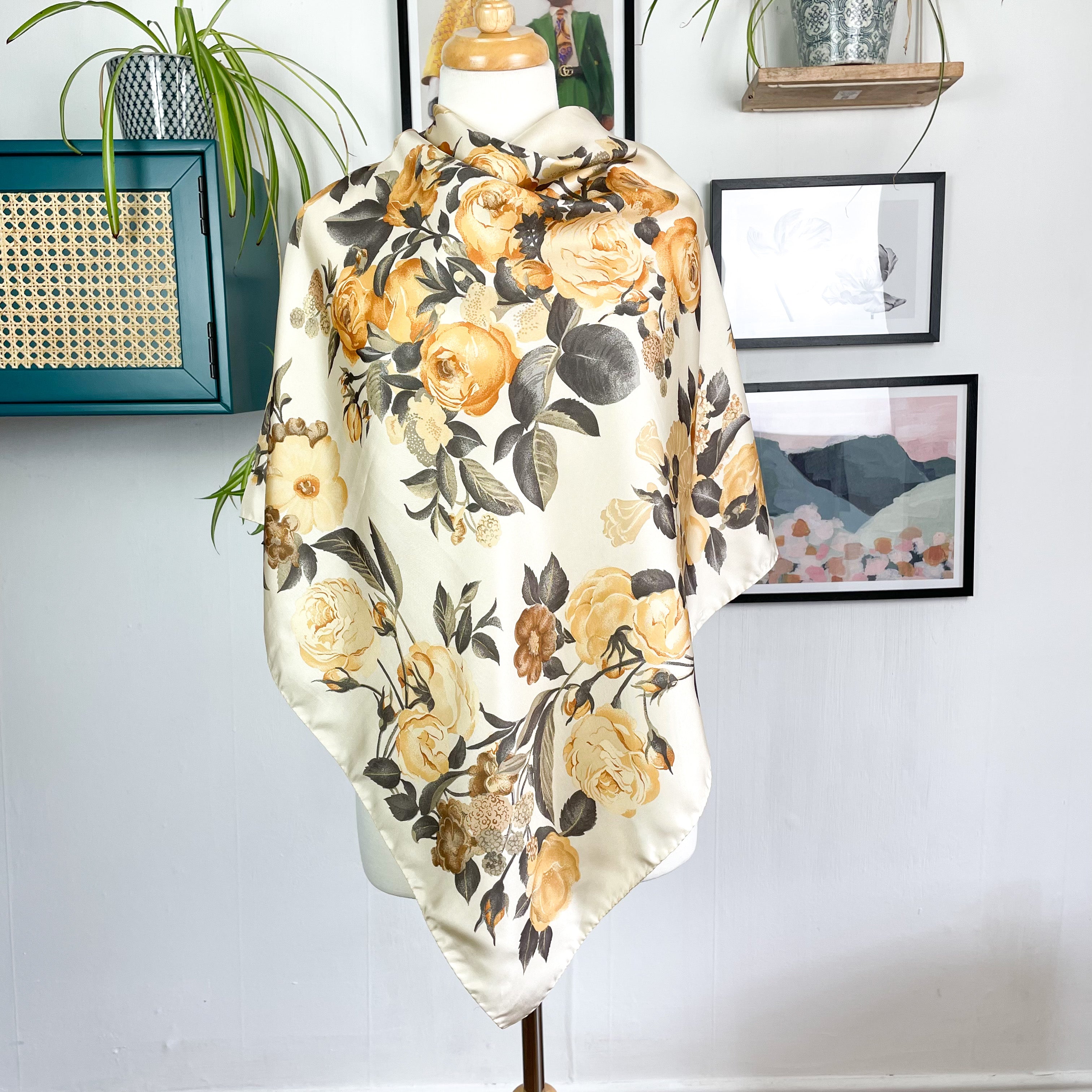 Italian Floral Print Vintage Silk Scarf