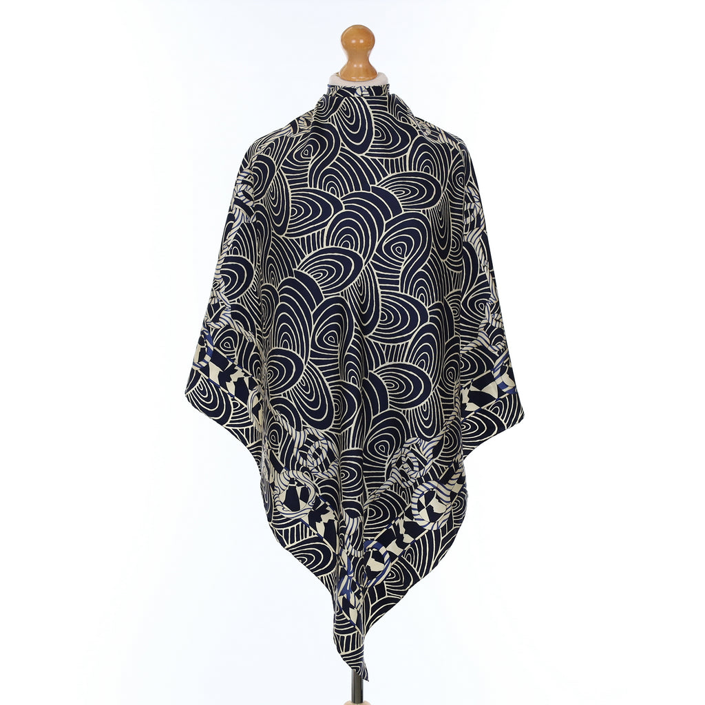 Gucci Navy Wave Patterned Silk Scarf