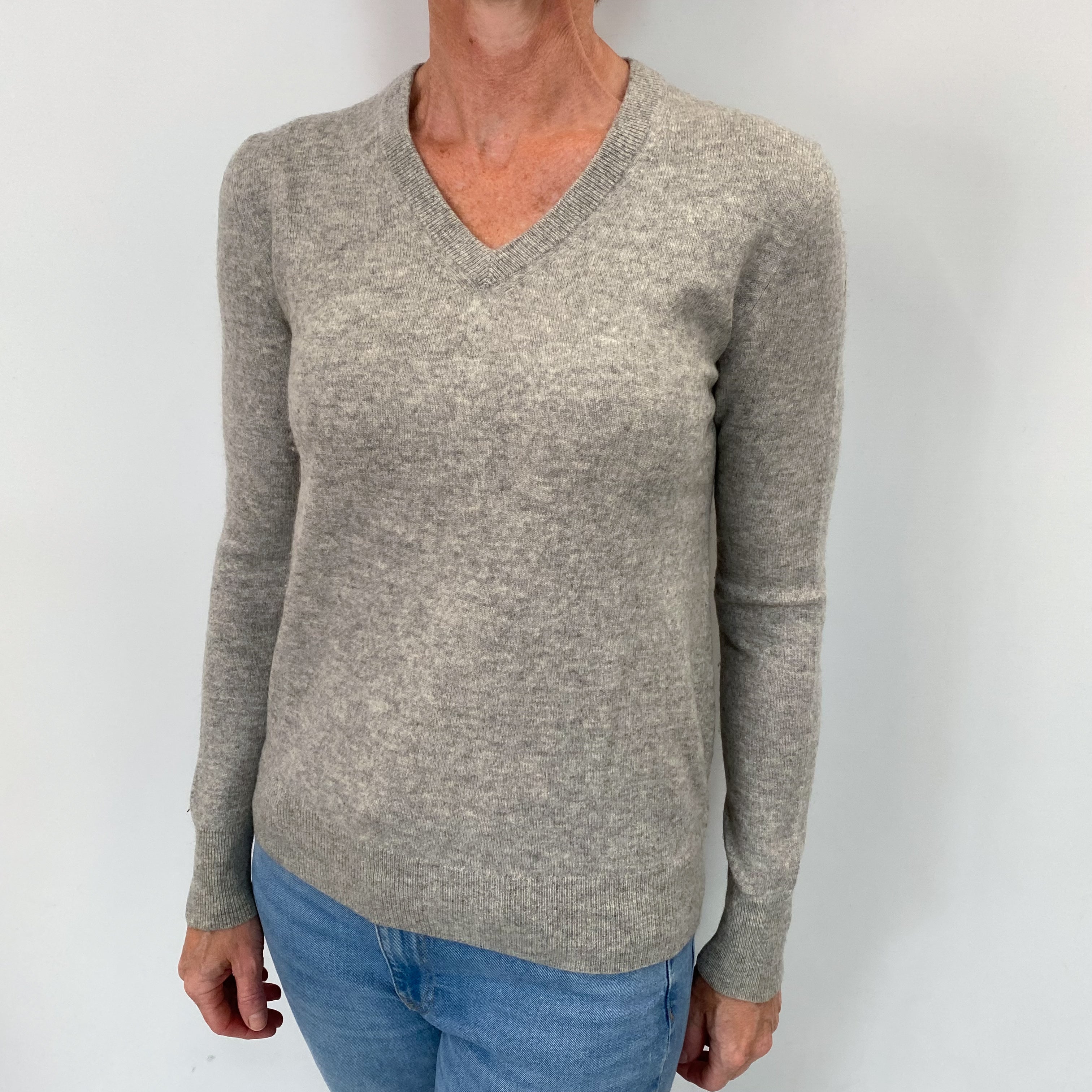 Smoke Grey Cashmere V Neck Jumper Small
