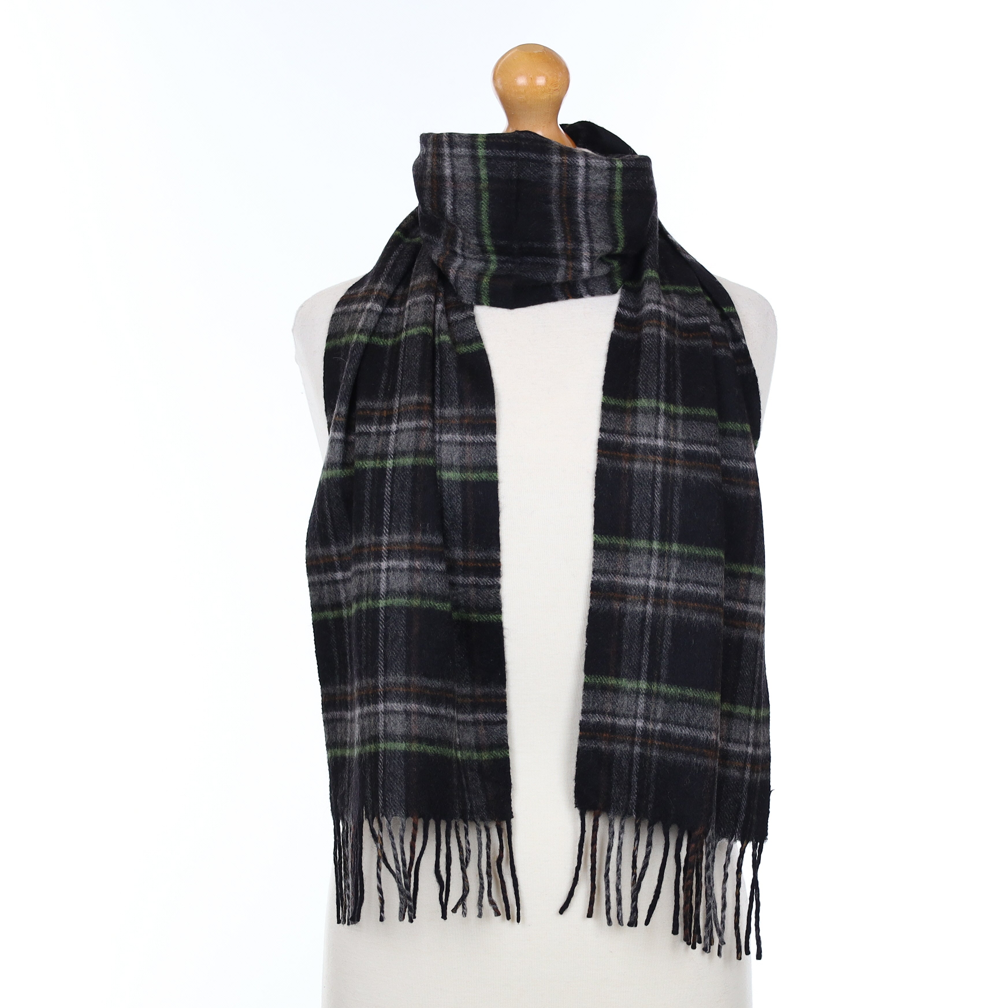 Black And Green Checked Cashmere Woven Scarf