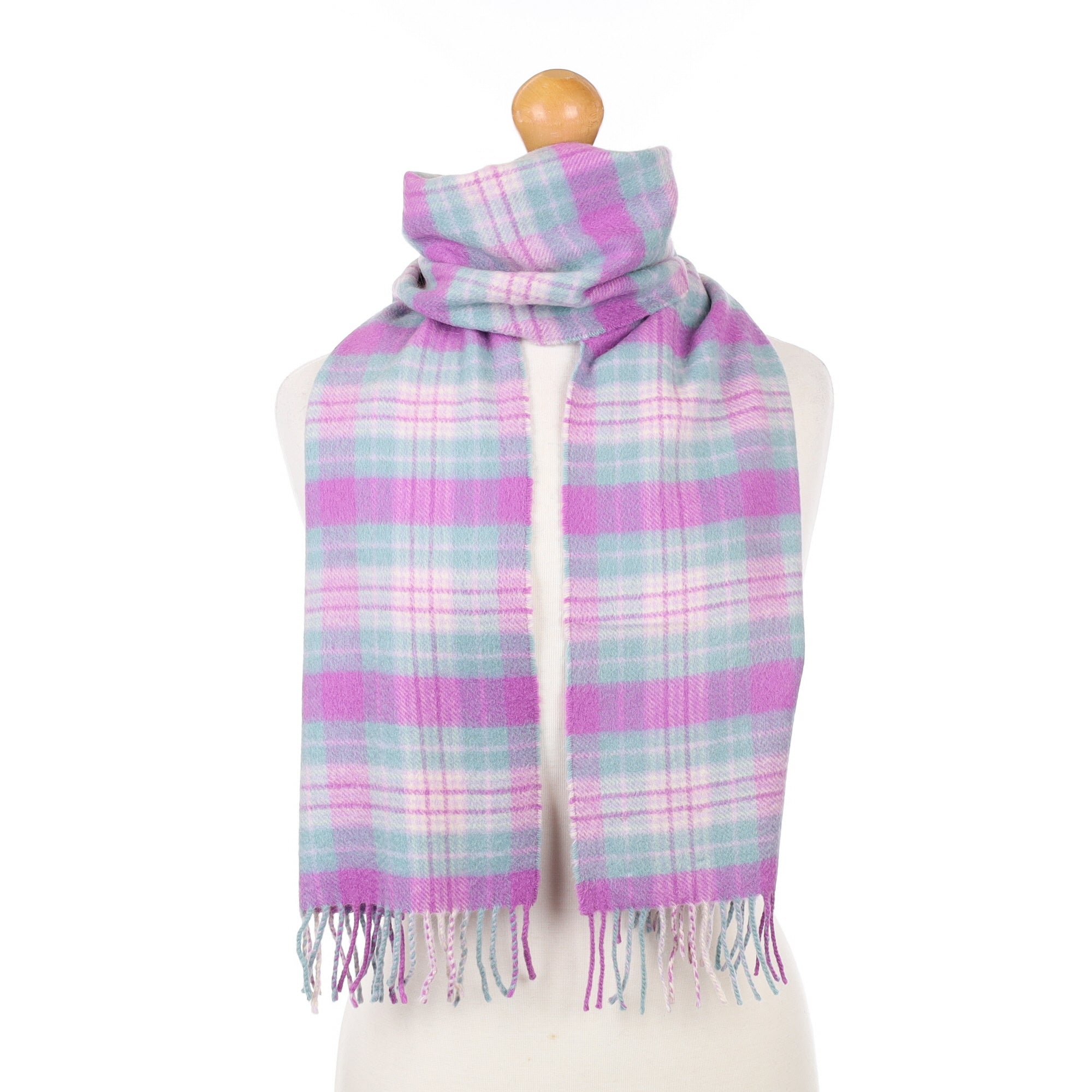 Mauve and Grey Checked Cashmere Woven Scarf