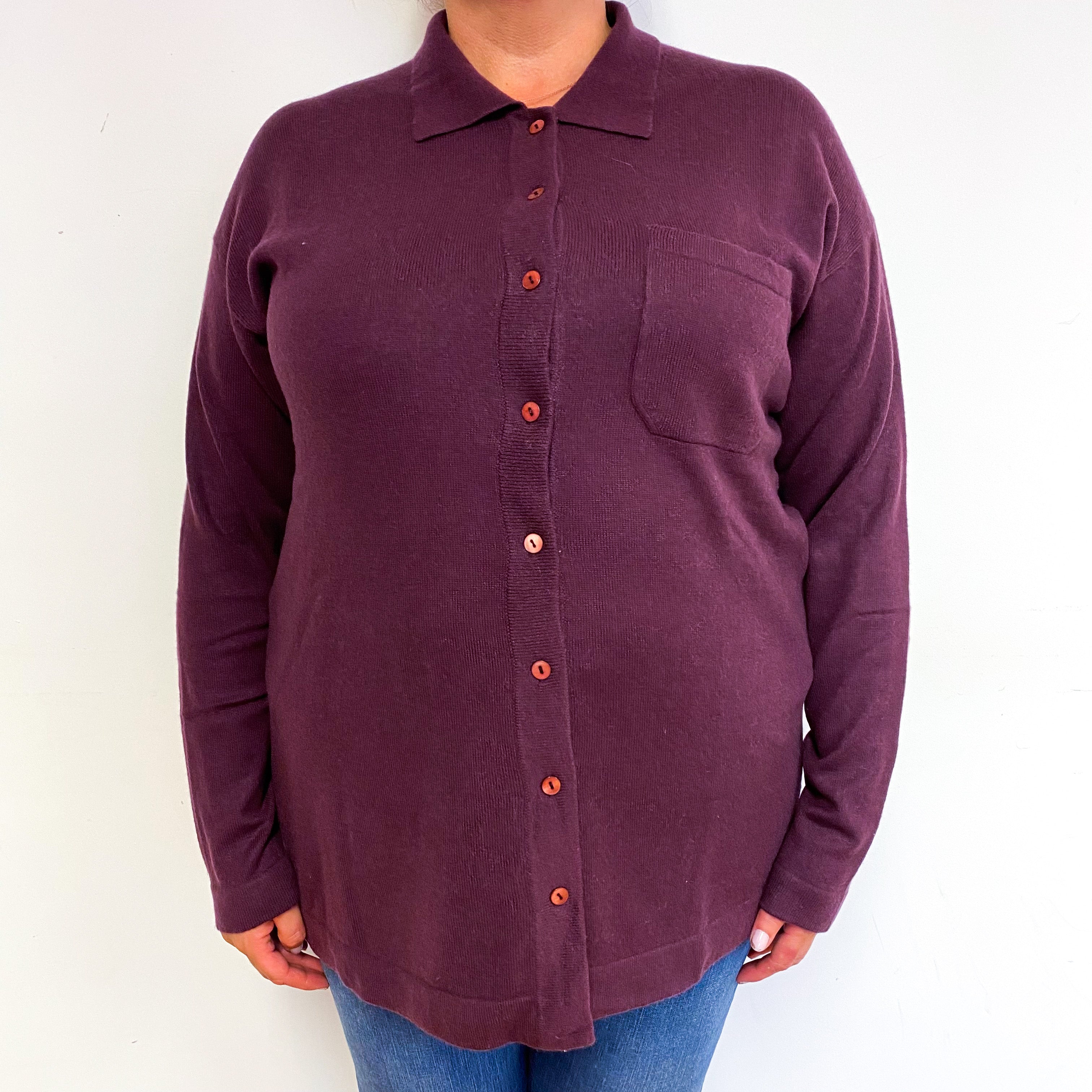 Mulberry Purple Cashmere Shirt Style Cardigan Extra Extra Large