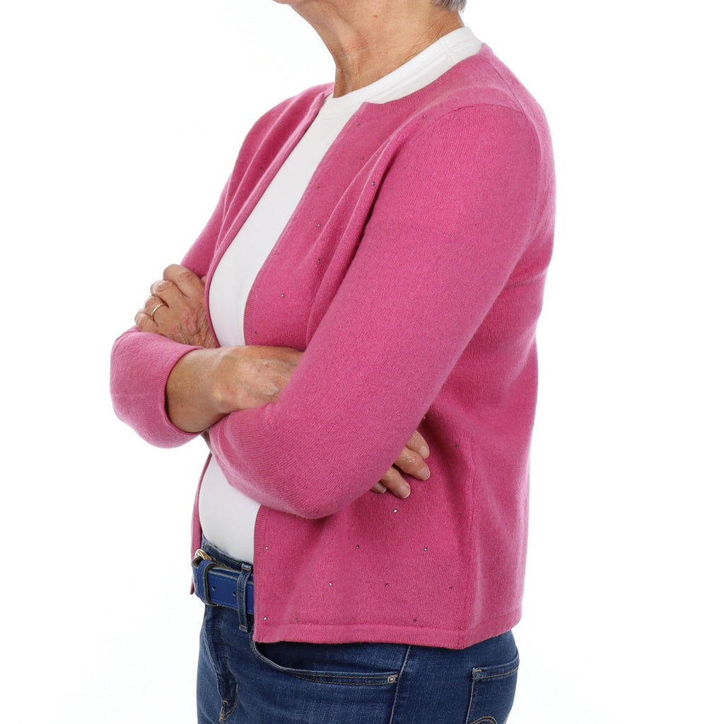 Raspberry Pink Embellished Cashmere Edge To Edge Cardigan Medium