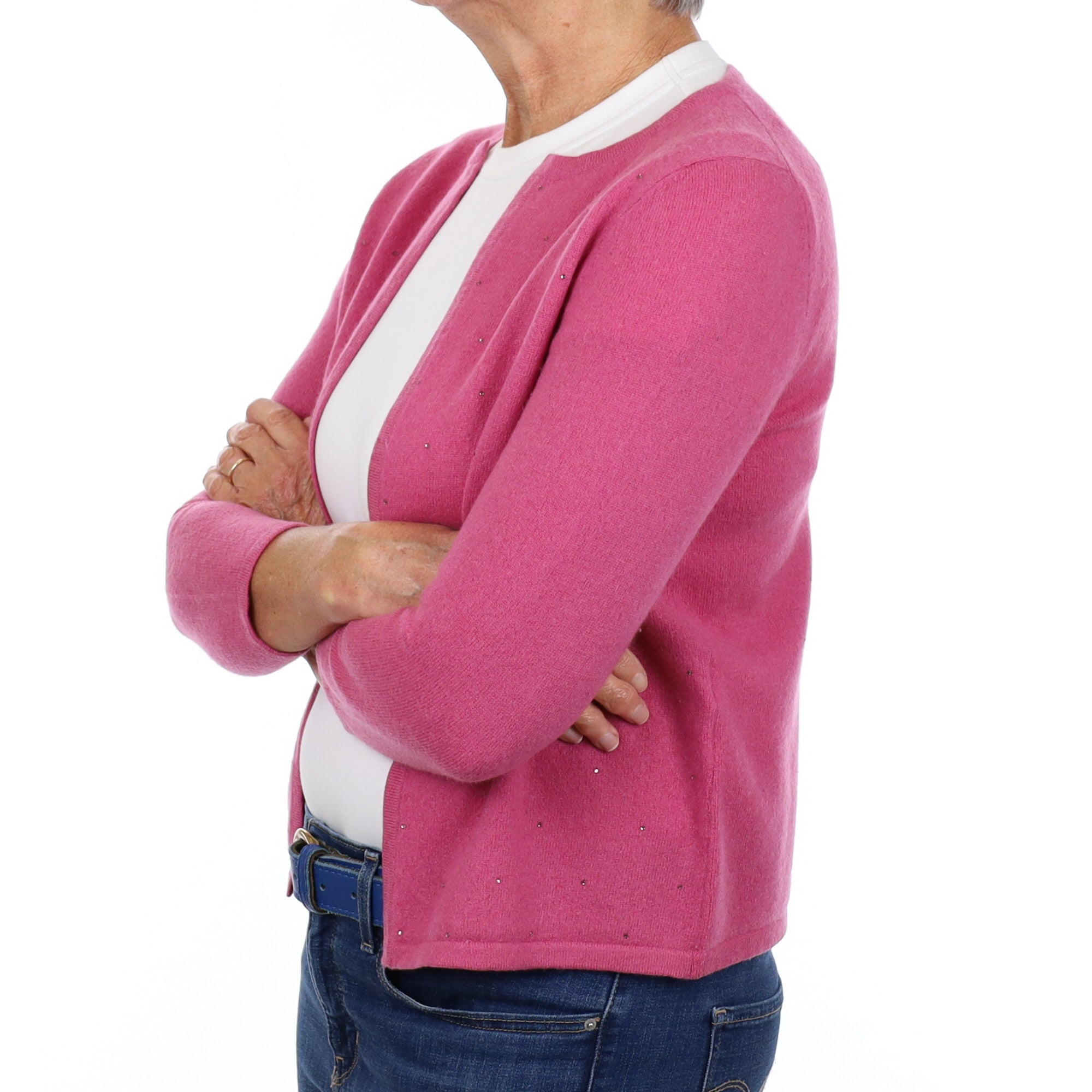 Raspberry Pink Embellished Cashmere Edge To Edge Cardigan Medium