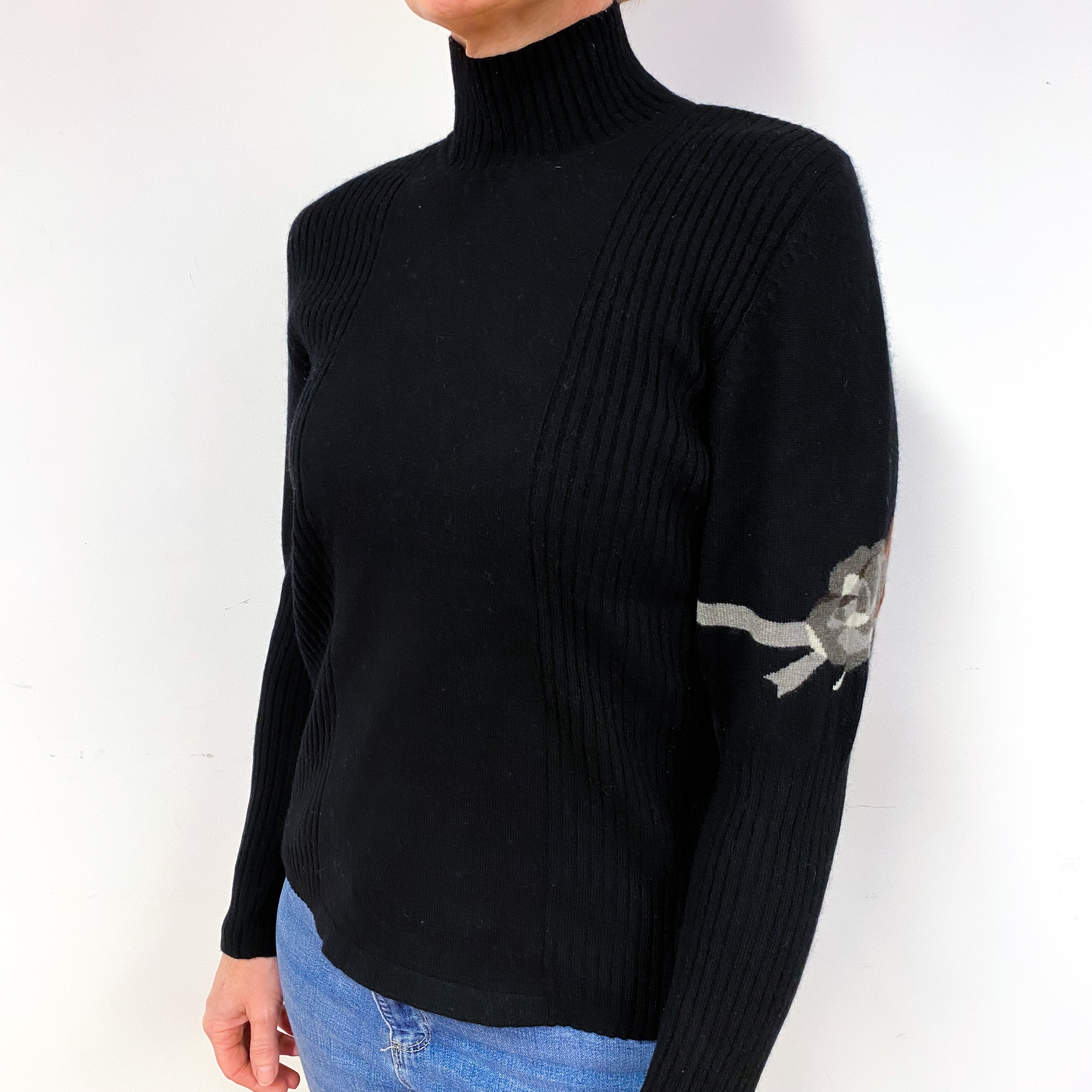 Black Cashmere Polo Neck Jumper Medium
