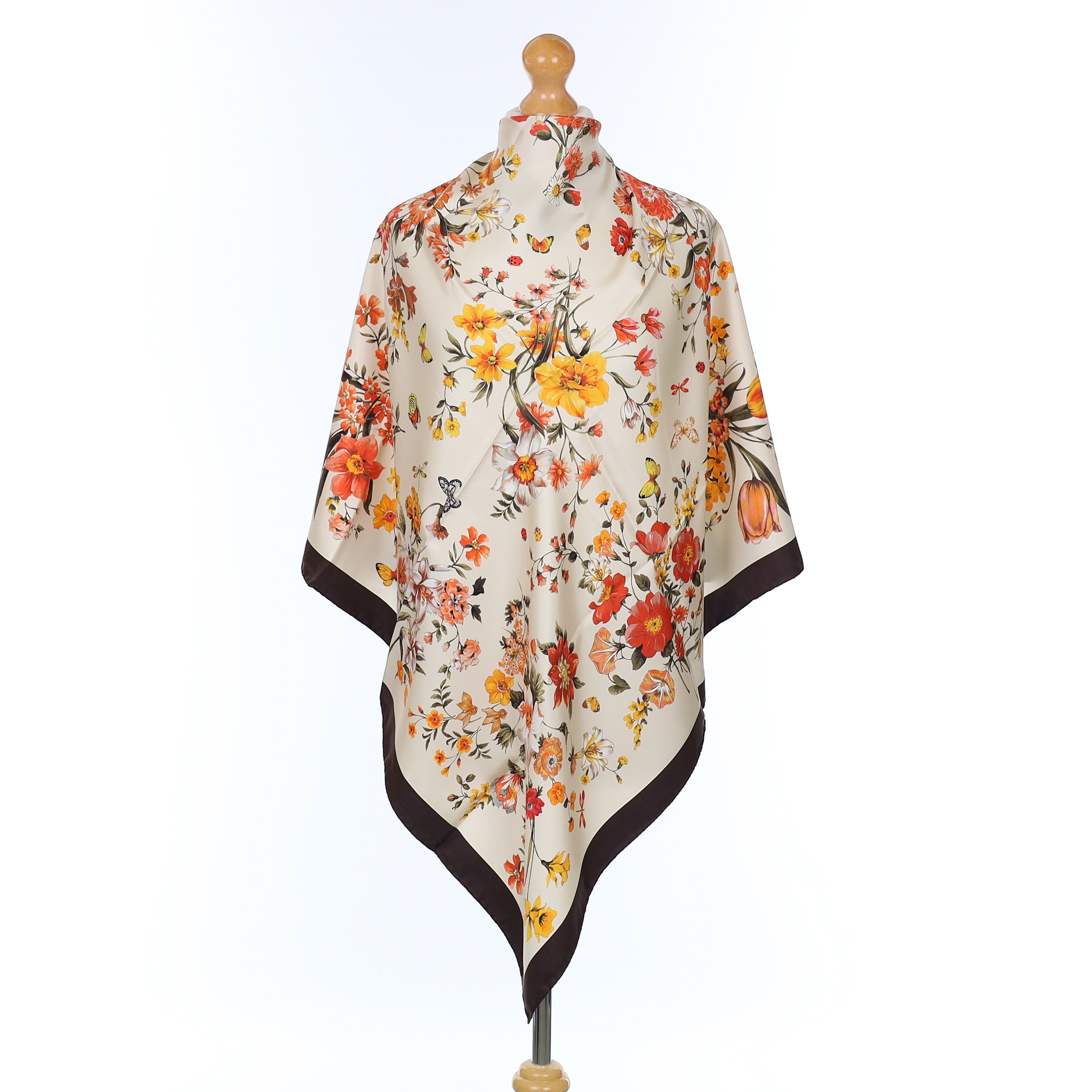Brand New Italian Orange and Red Floral Silk Scarf