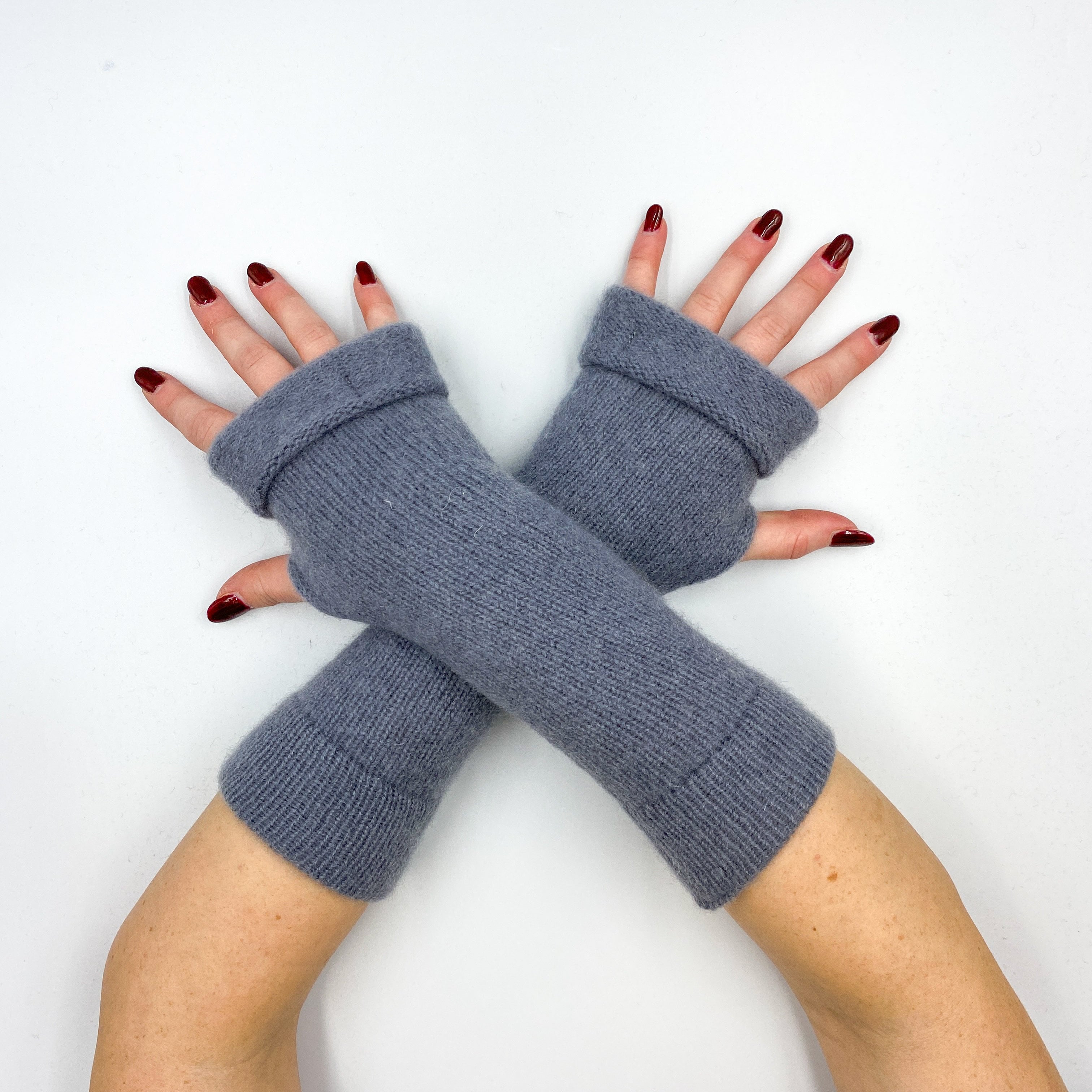 Stone Grey Chunky Knit Fingerless Gloves