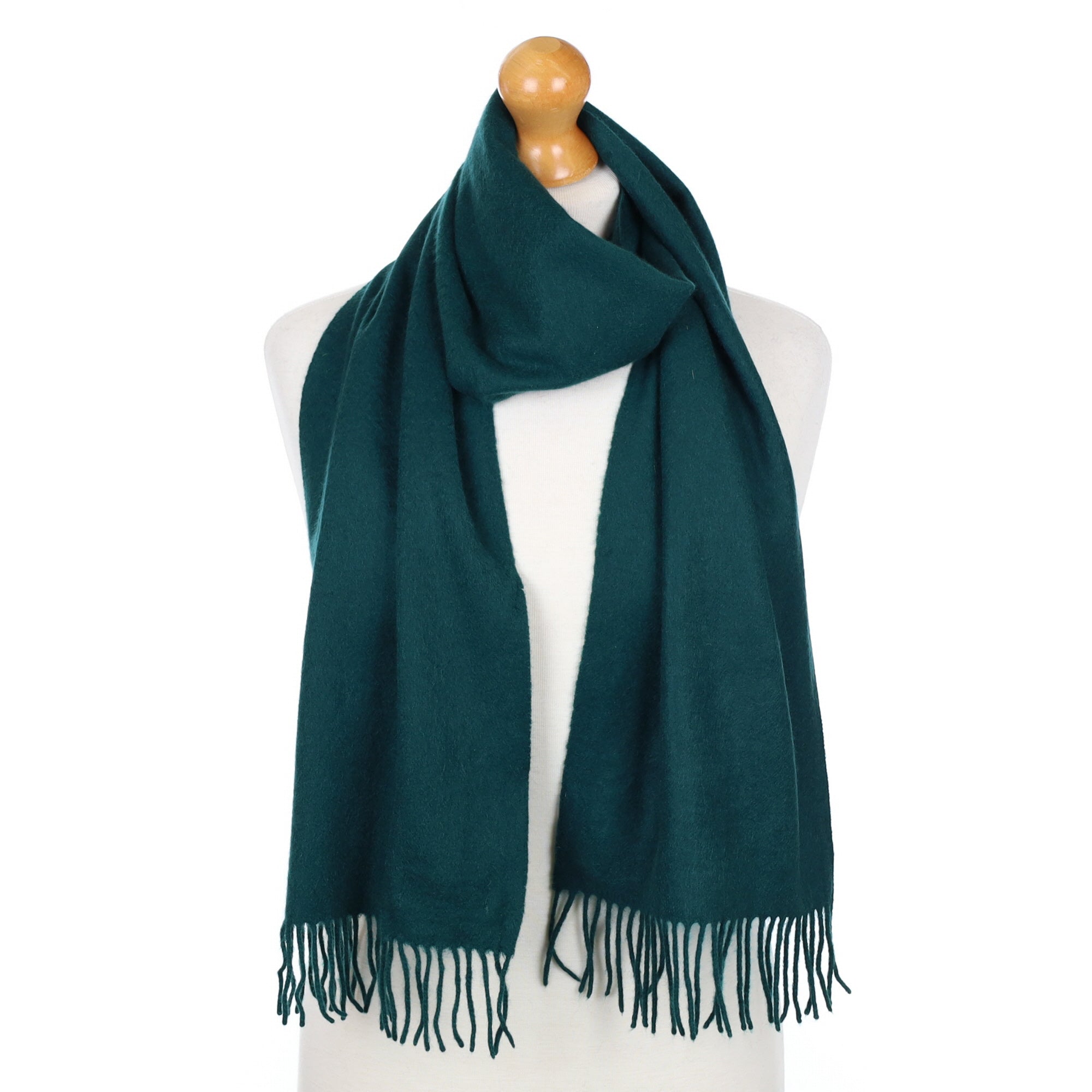 Forest Green Fringed Cashmere Woven Scarf