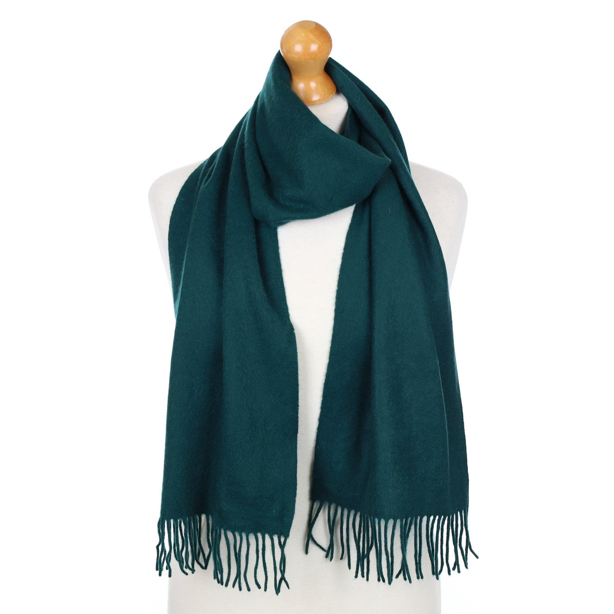 Forest Green Fringed Cashmere Woven Scarf